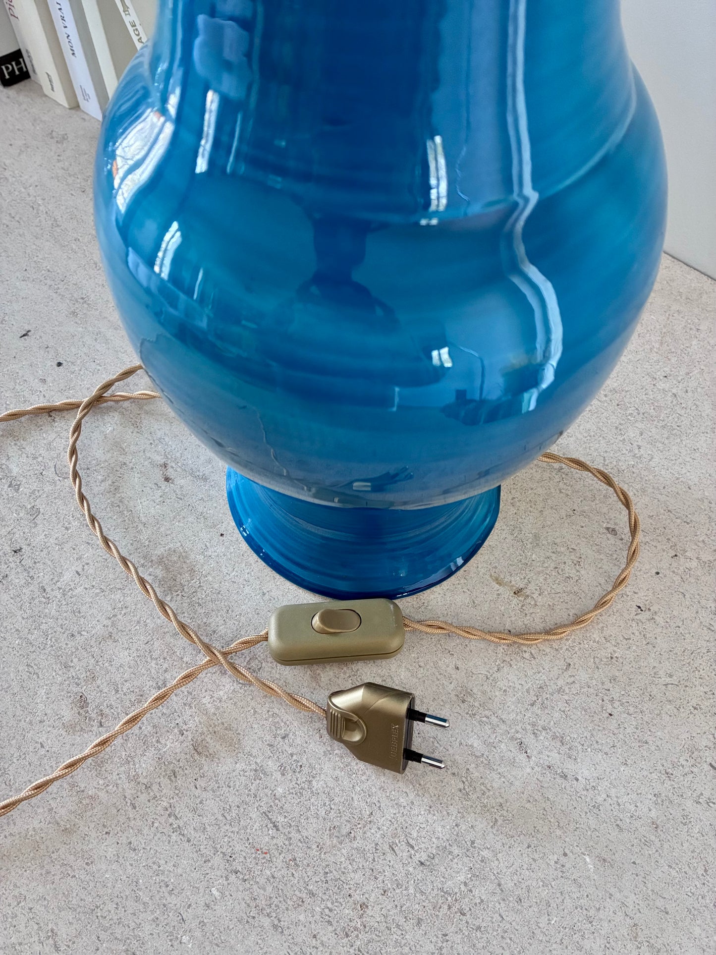 Lampe "Poire" en céramique bleu vif - 1970.