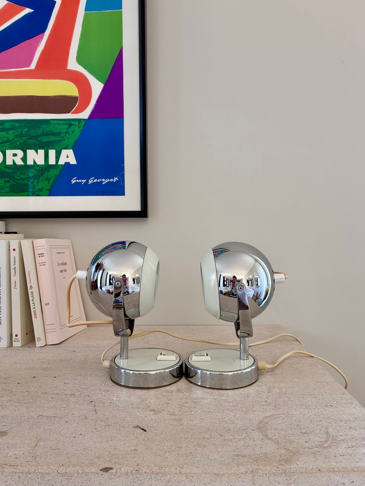 Paire de lampes "Eye-ball" en métal chromé - 1970.