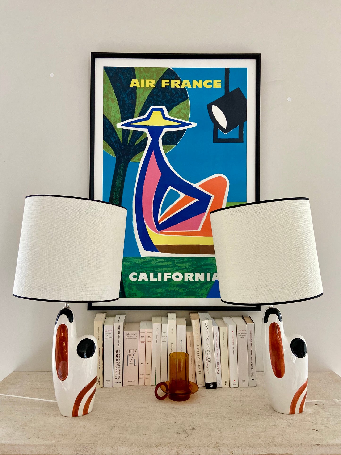 Pair of lamps signed FADO in enamelled terracotta - "Autumn mood"