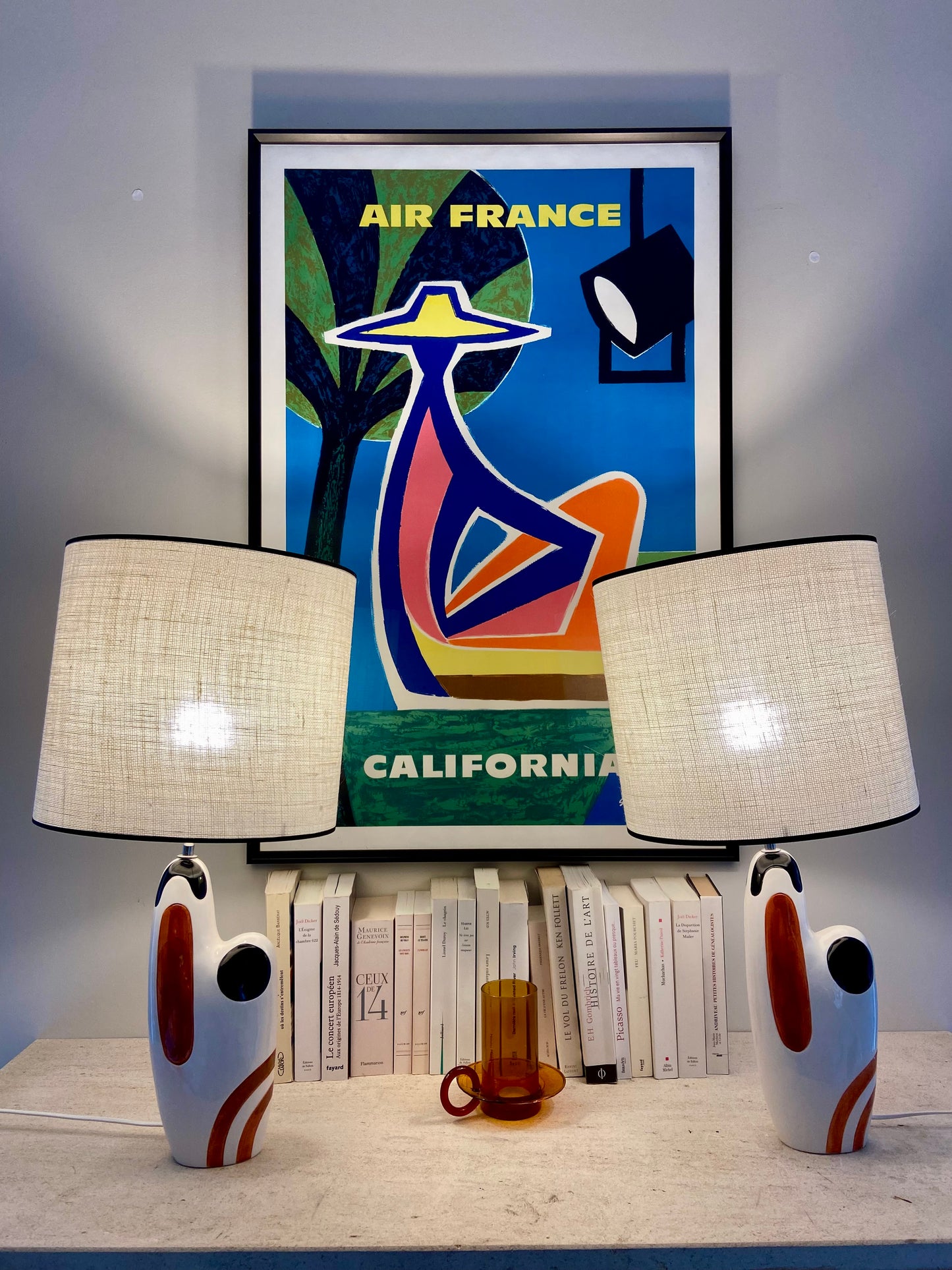 Pair of lamps signed FADO in enamelled terracotta - "Autumn mood"
