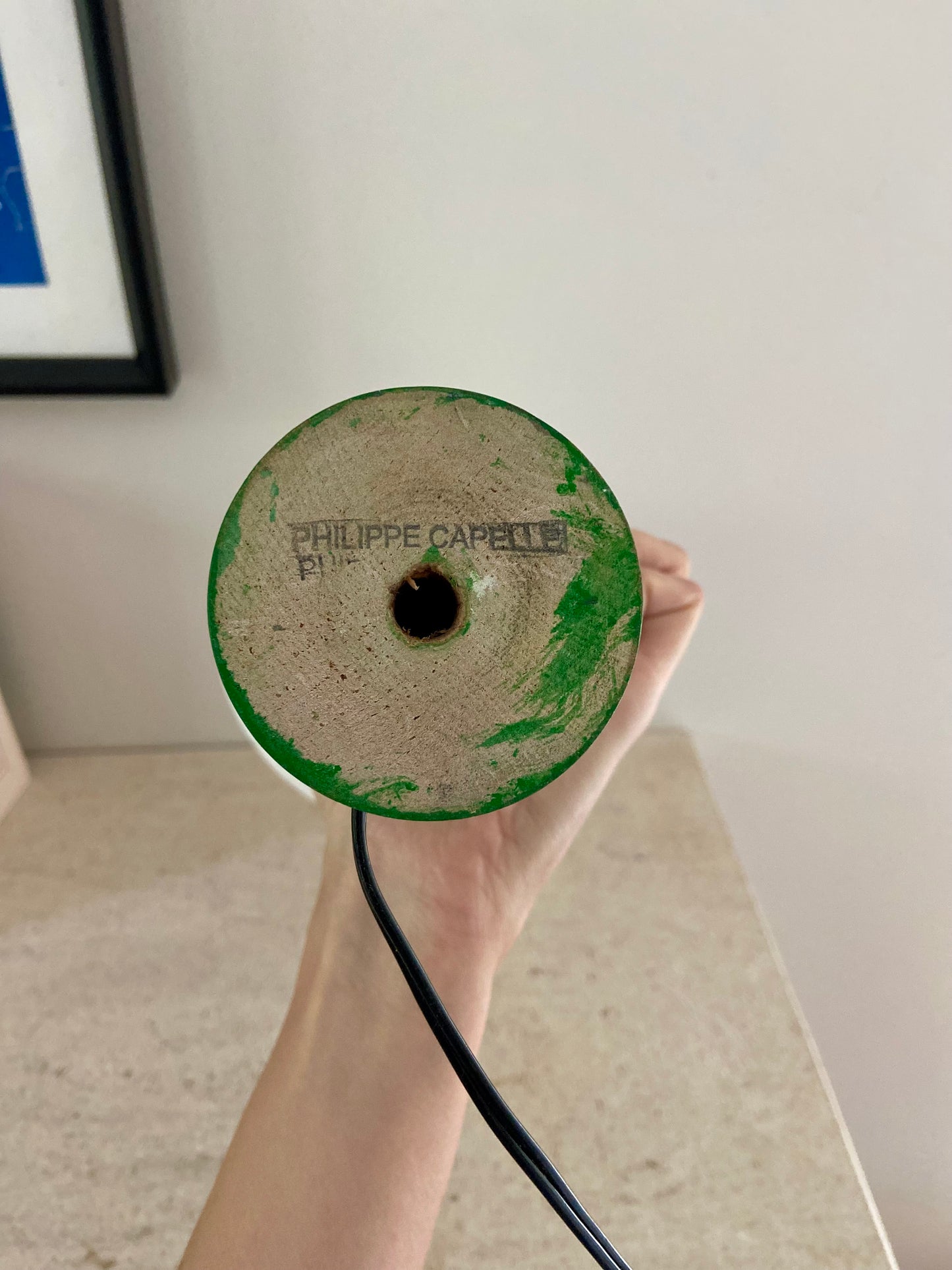 Paire de lampes de chevet Philippe Capelle vertes en bois tourné - 1970.