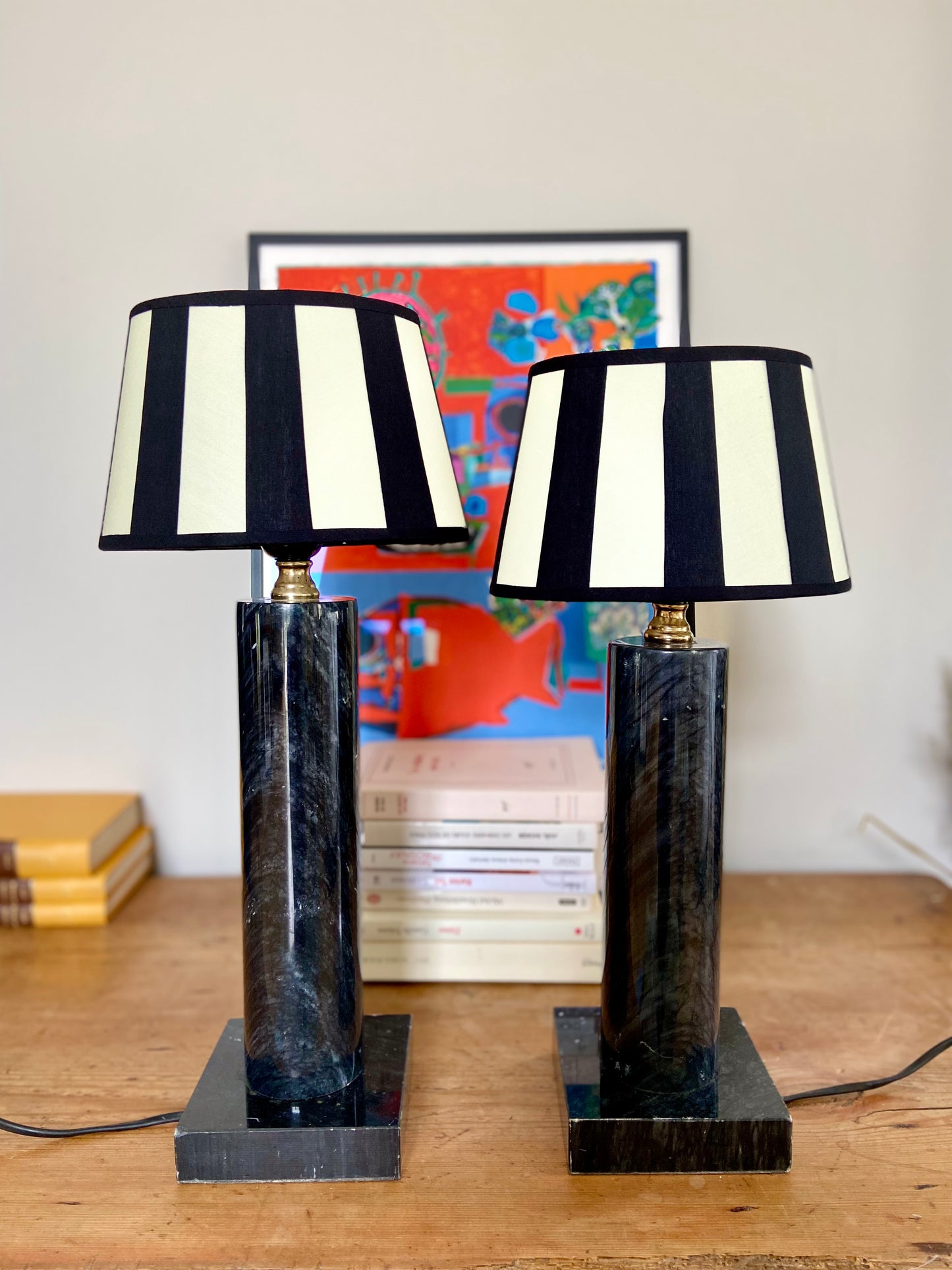 Paire de lampes rayées en marbre noir - 1970