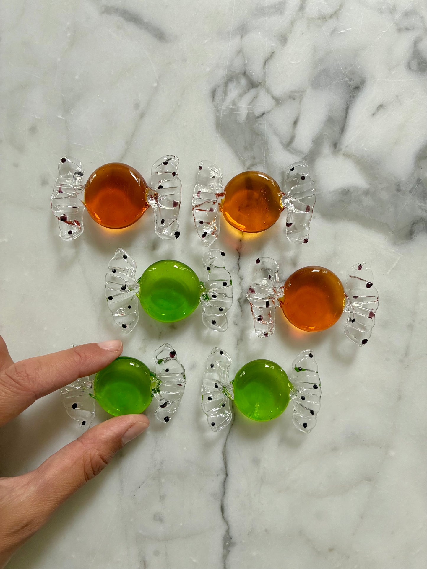 Six porte-couteaux "Bonbon" en verre de Murano - 1970.