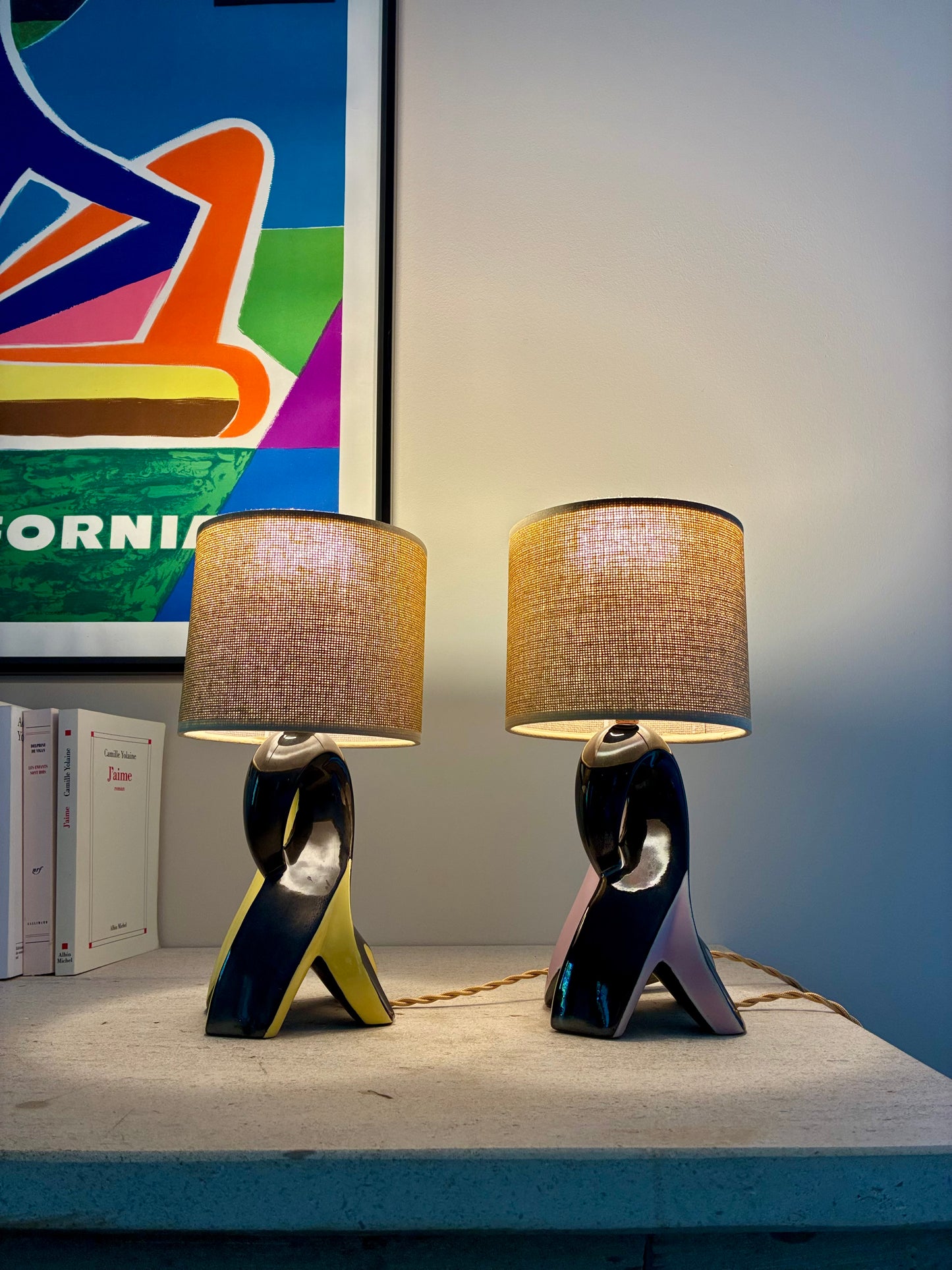 Pair of "Fifties" ceramic bedside lamps - 1950.