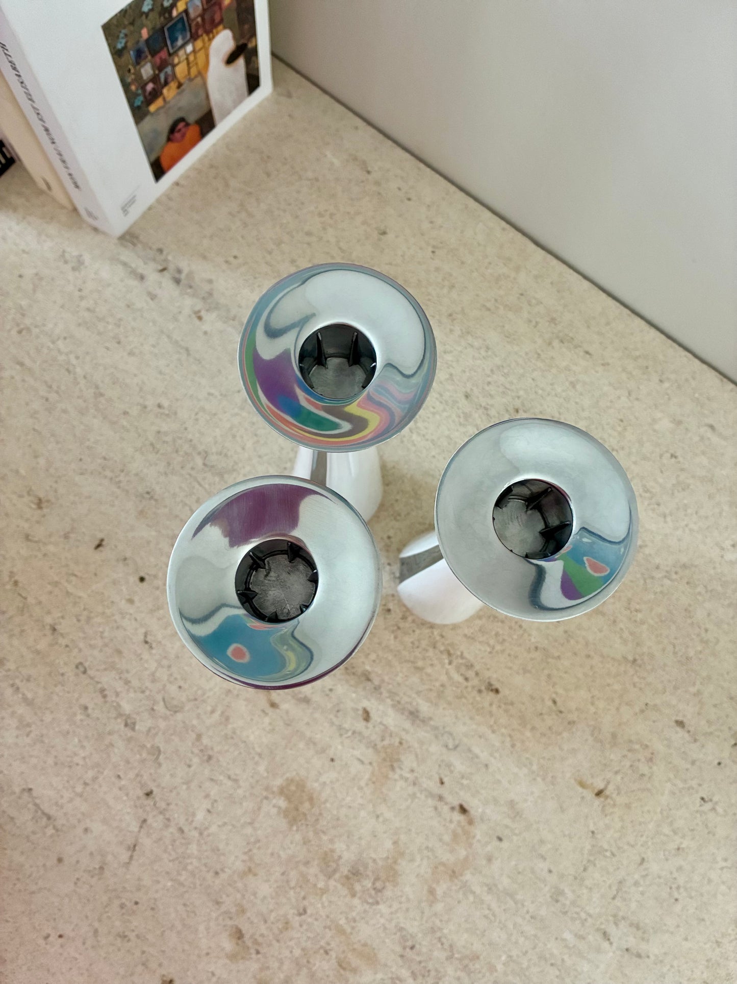 Trio de bougeoirs danois en acier - 1980.