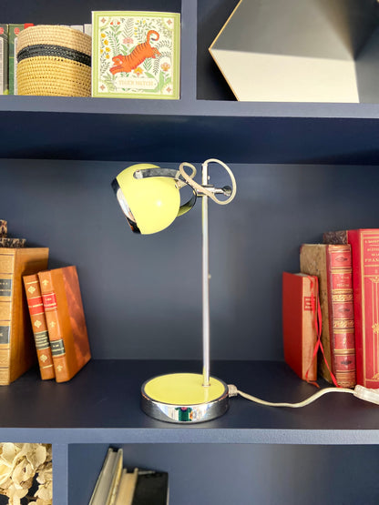 “Eye-ball” spirit lamp in chrome and pastel yellow metal