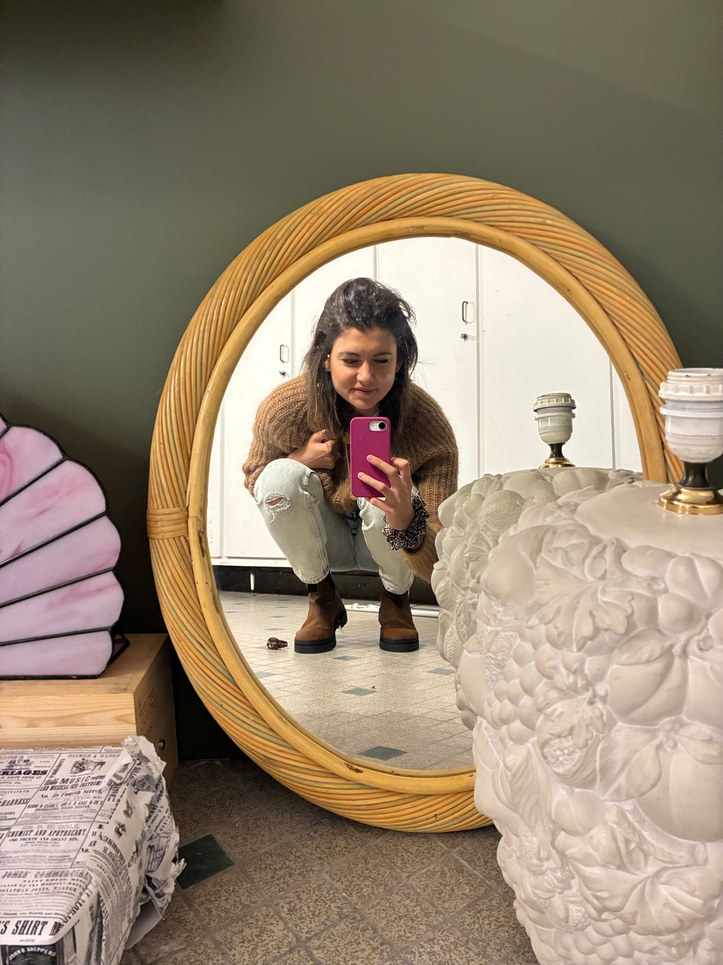 Grand miroir en paille torsadé - vers 1970.