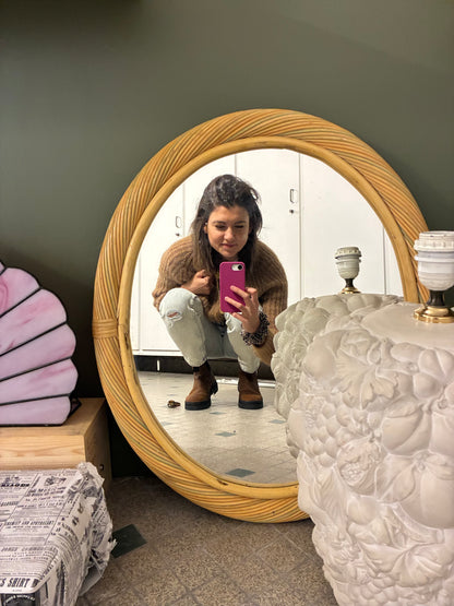 Grand miroir en paille torsadé - vers 1970.