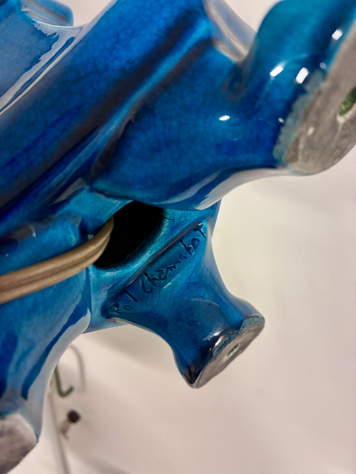 Lampe signée Pol Chambost en céramique turquoise - 1960.