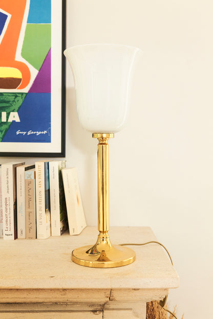 Grande lampe "Tulipe" en verre et laiton