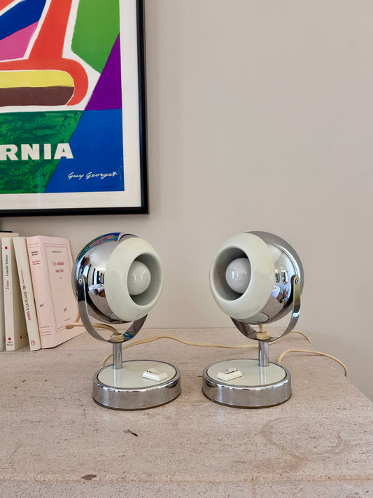 Paire de lampes "Eye-ball" en métal chromé - 1970.