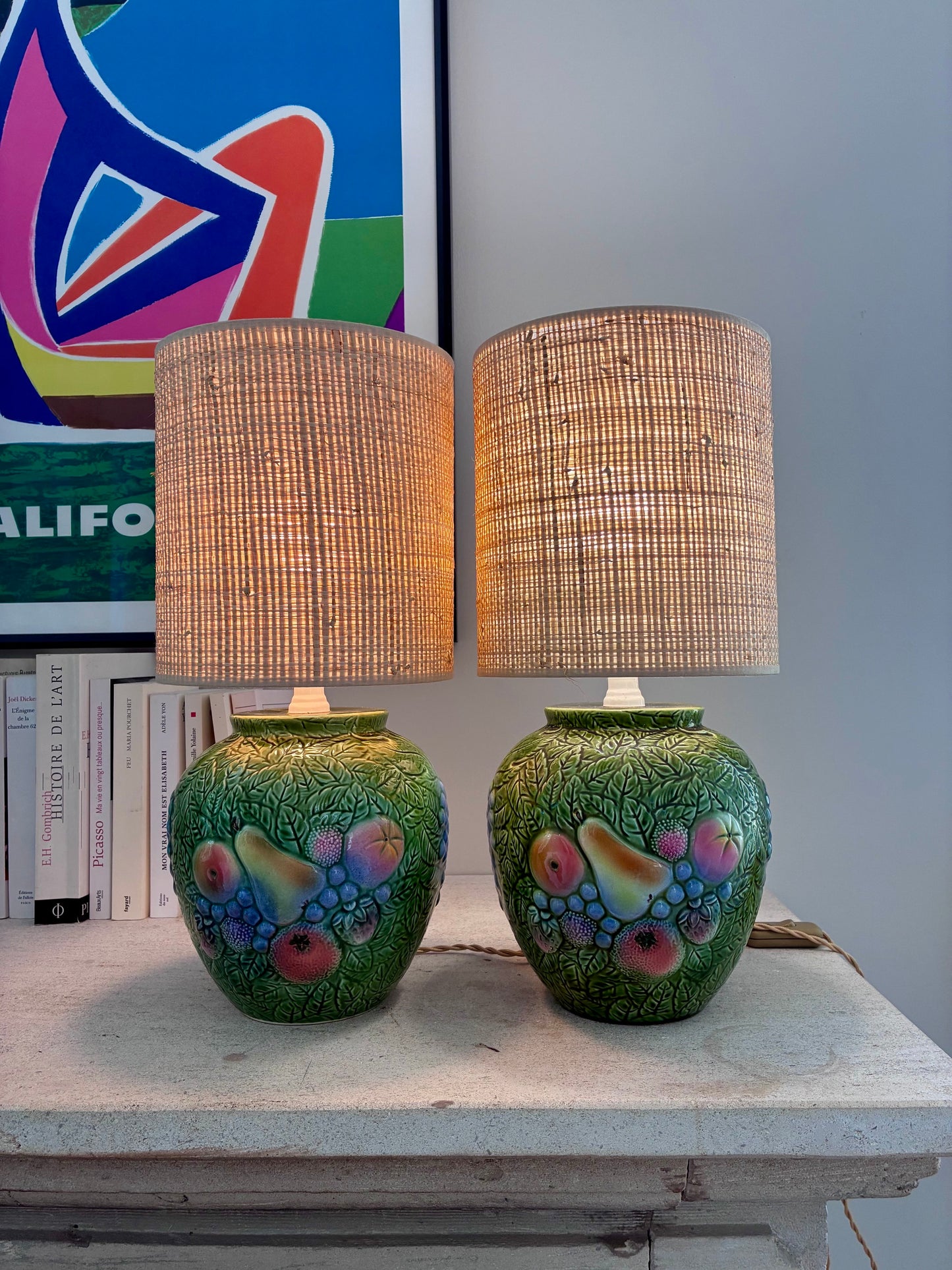 Paire de lampes "Fruits" en barbotine - 1970.