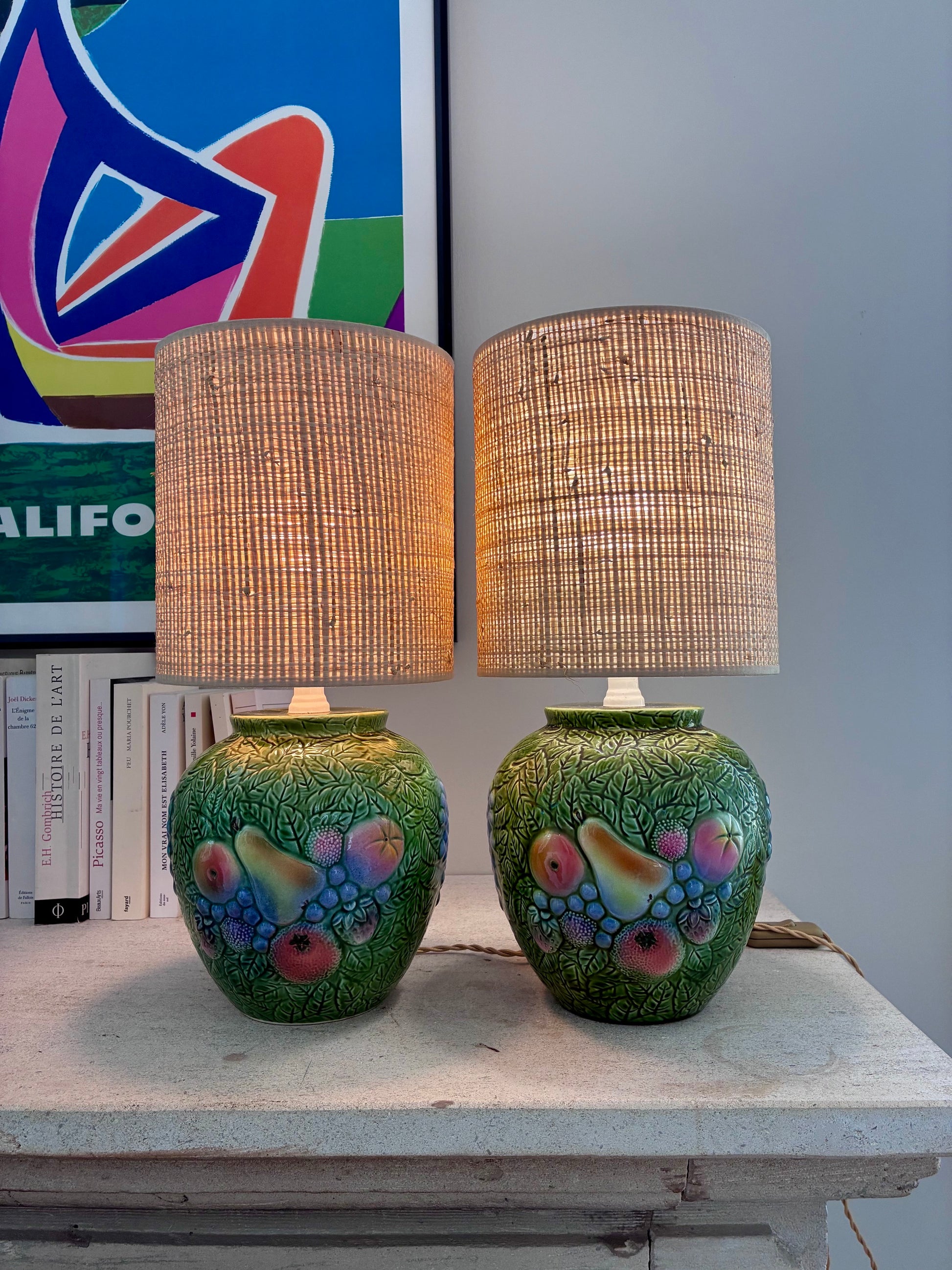 Paire de lampes "Fruits" en barbotine - 1970.