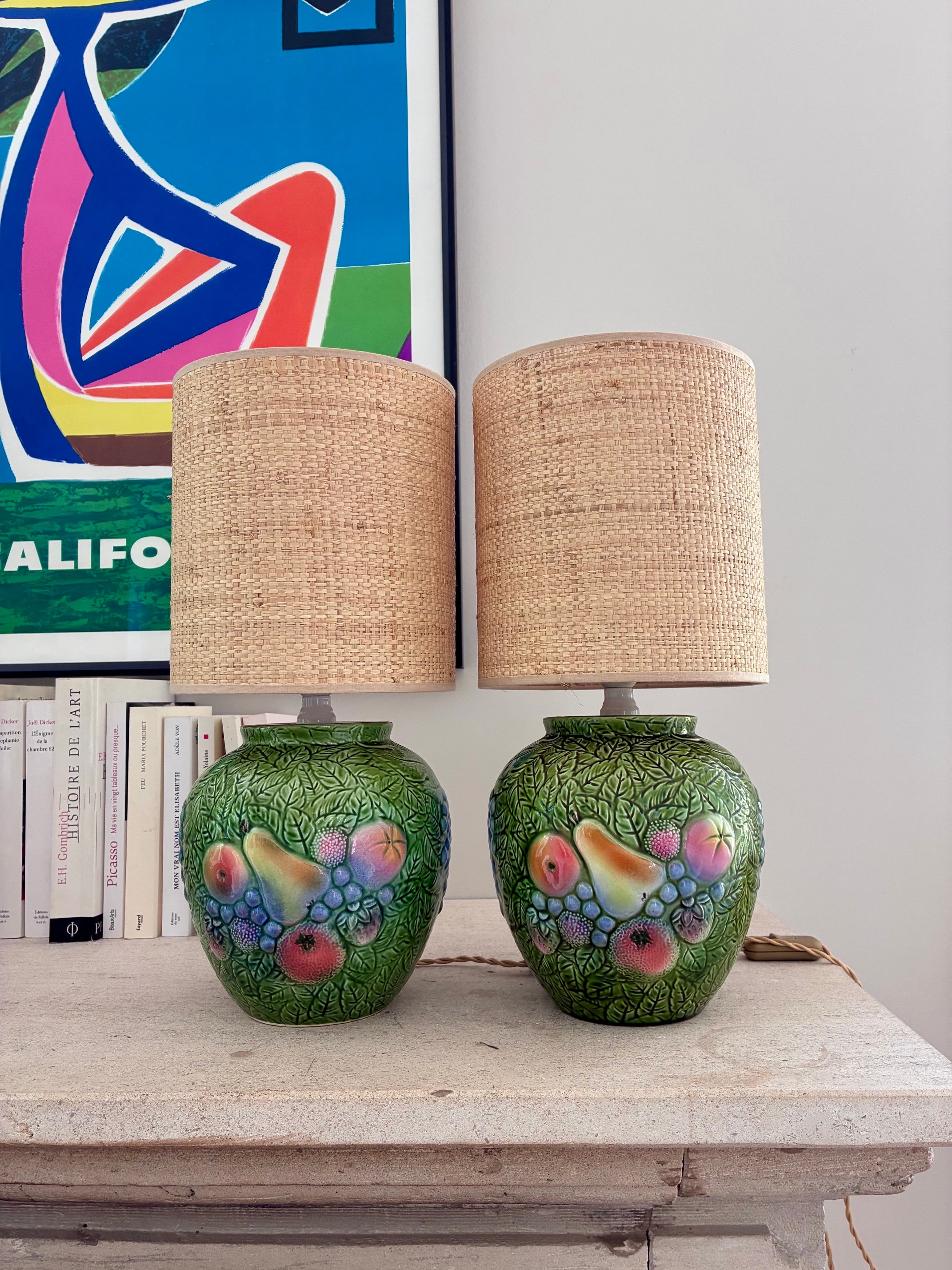 Paire de lampes "Fruits" en barbotine - 1970.