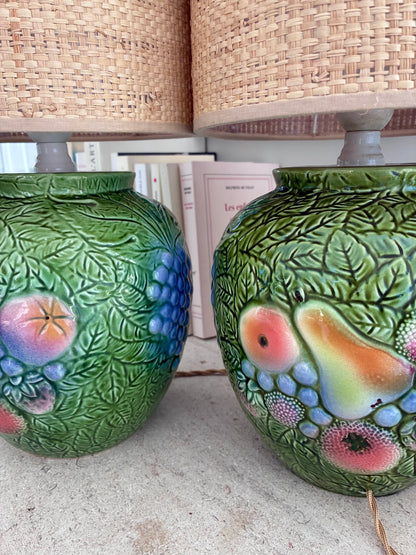Paire de lampes "Fruits" en barbotine - 1970.