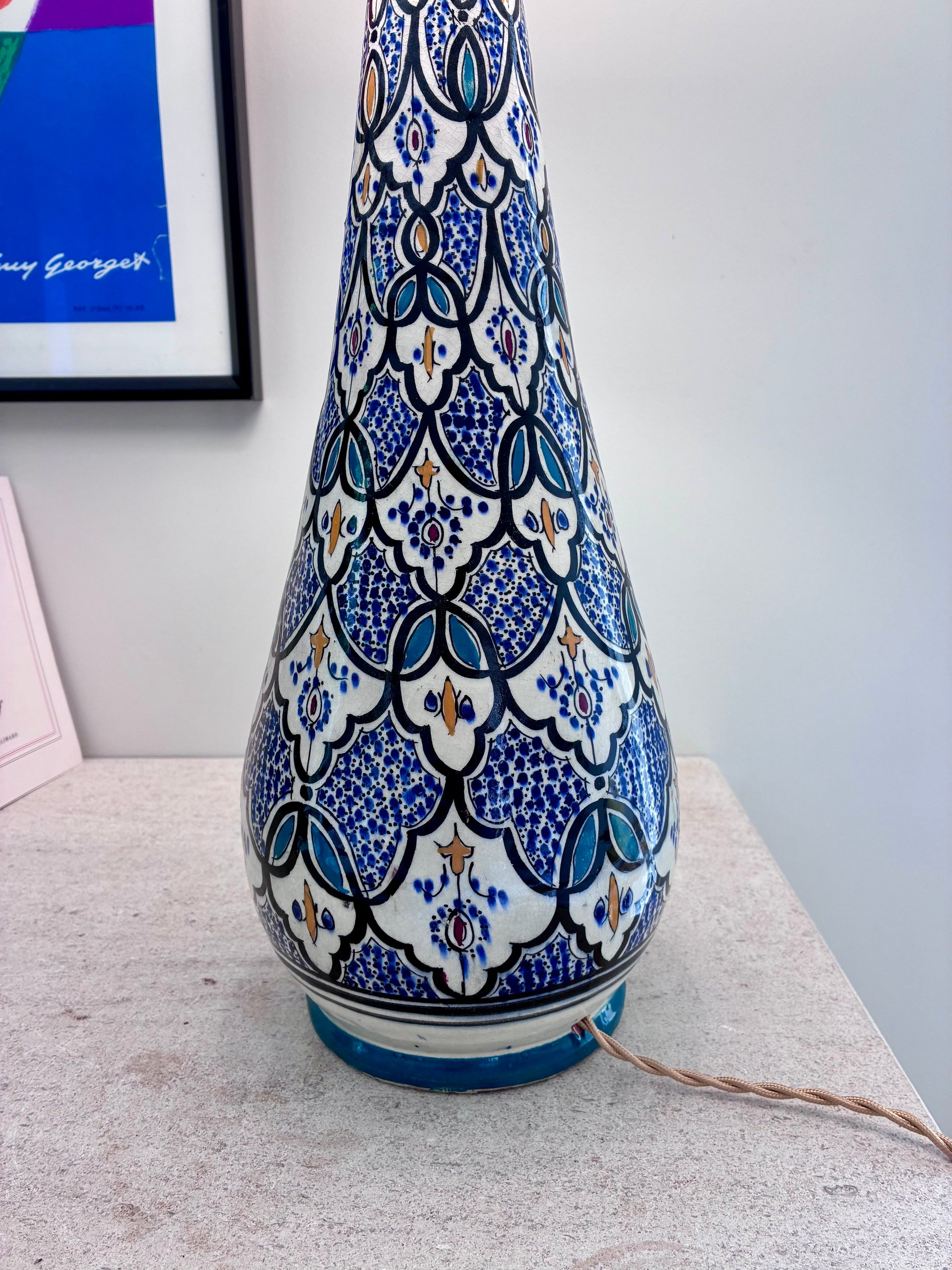 Grande lampe marocaine en céramique émaillée - 1970.