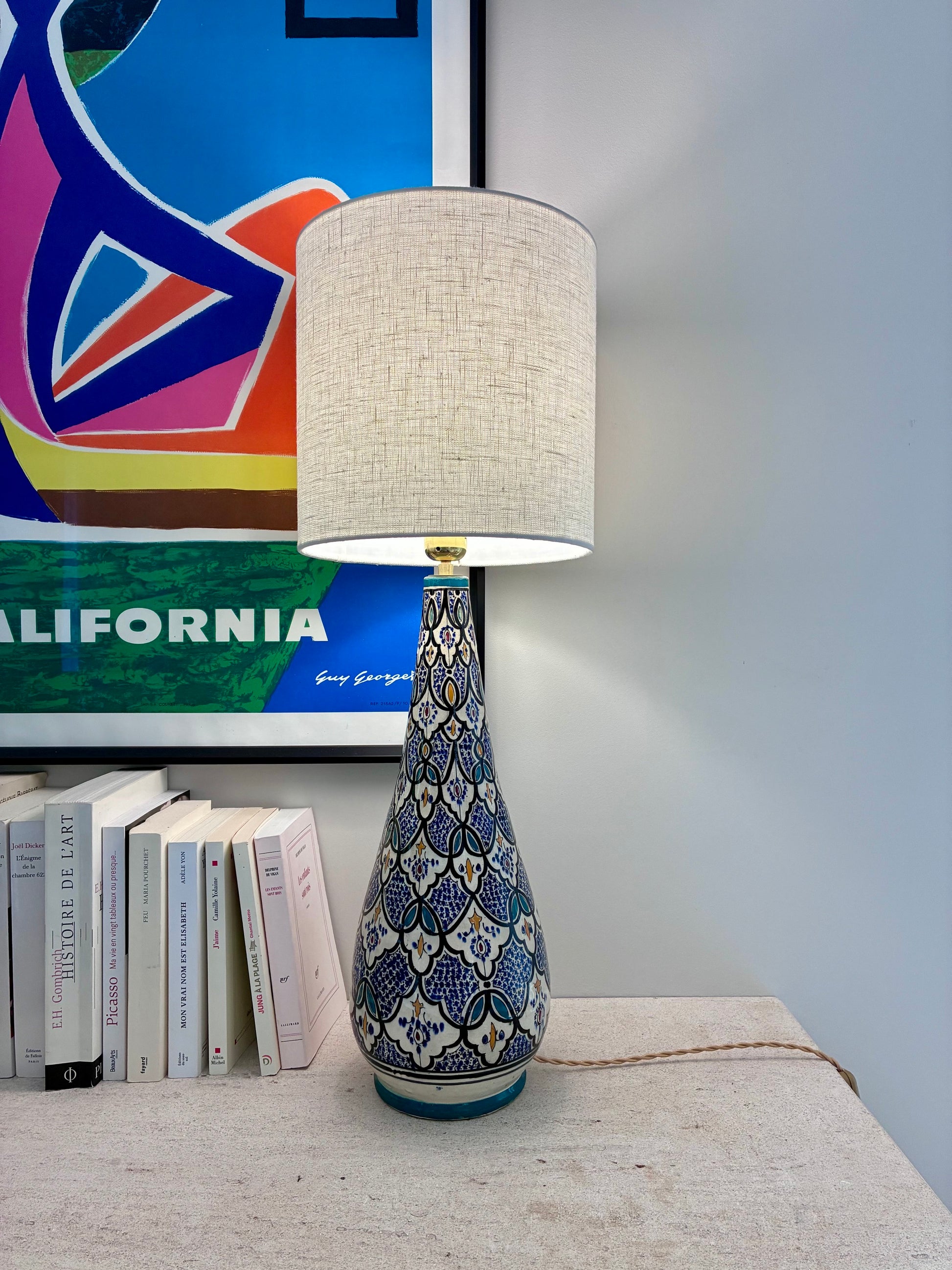Grande lampe marocaine en céramique émaillée - 1970.