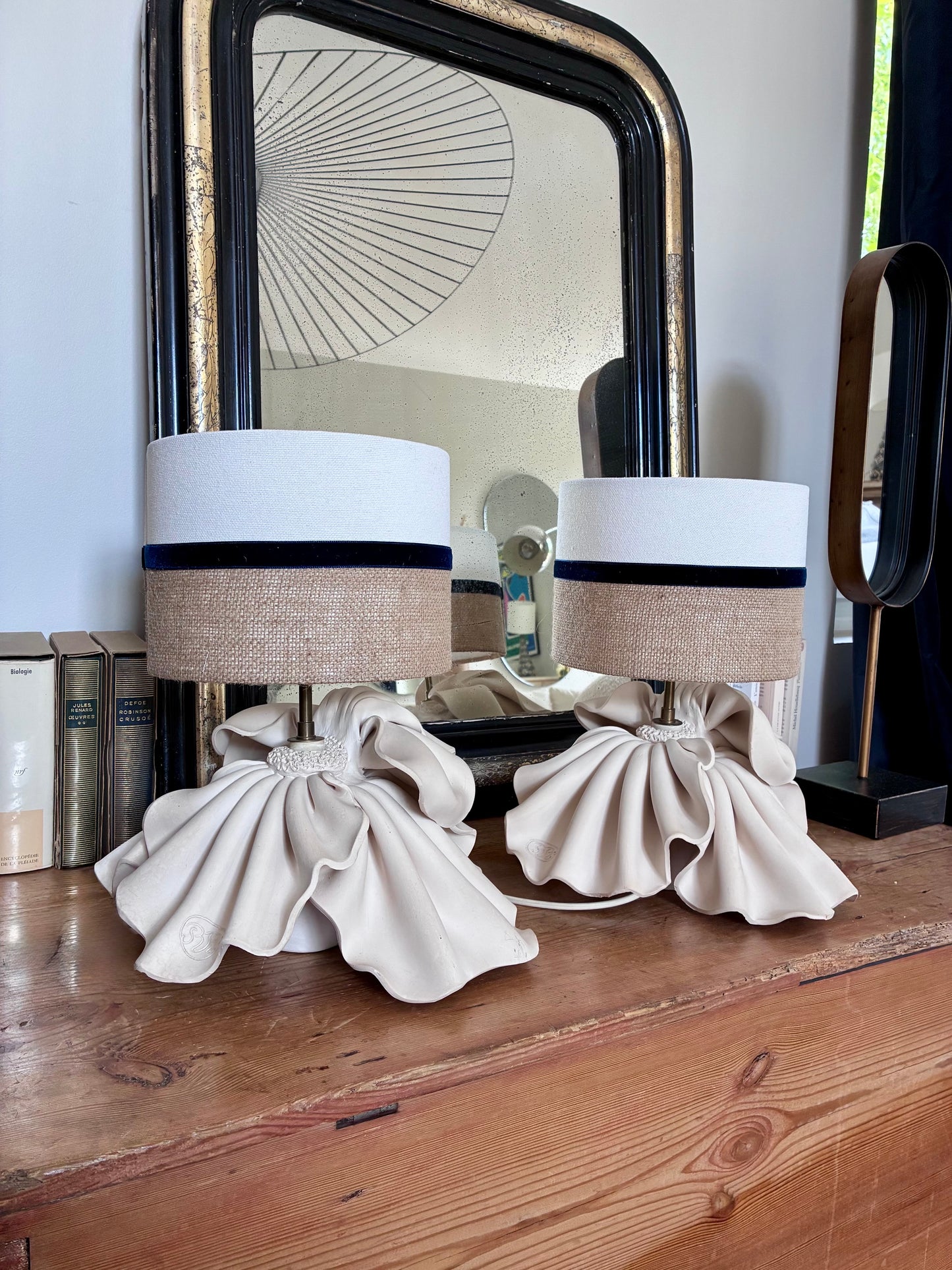 Paire de lampes "Etoffe" en argile - Raynal-Garcin Rémie - 1970.