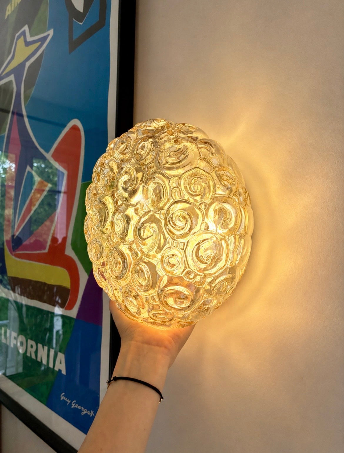 Trio d'appliques "Bubble" en verre ambré - 1960.