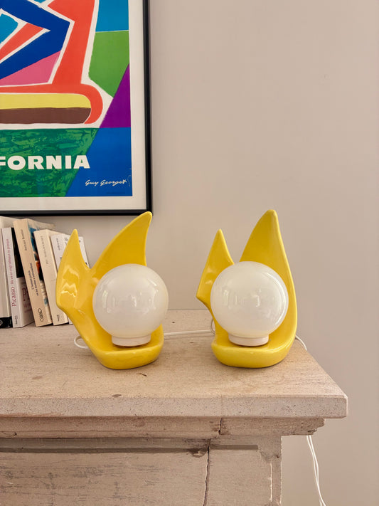 Paire de lampes POP jaune vif - 1980.