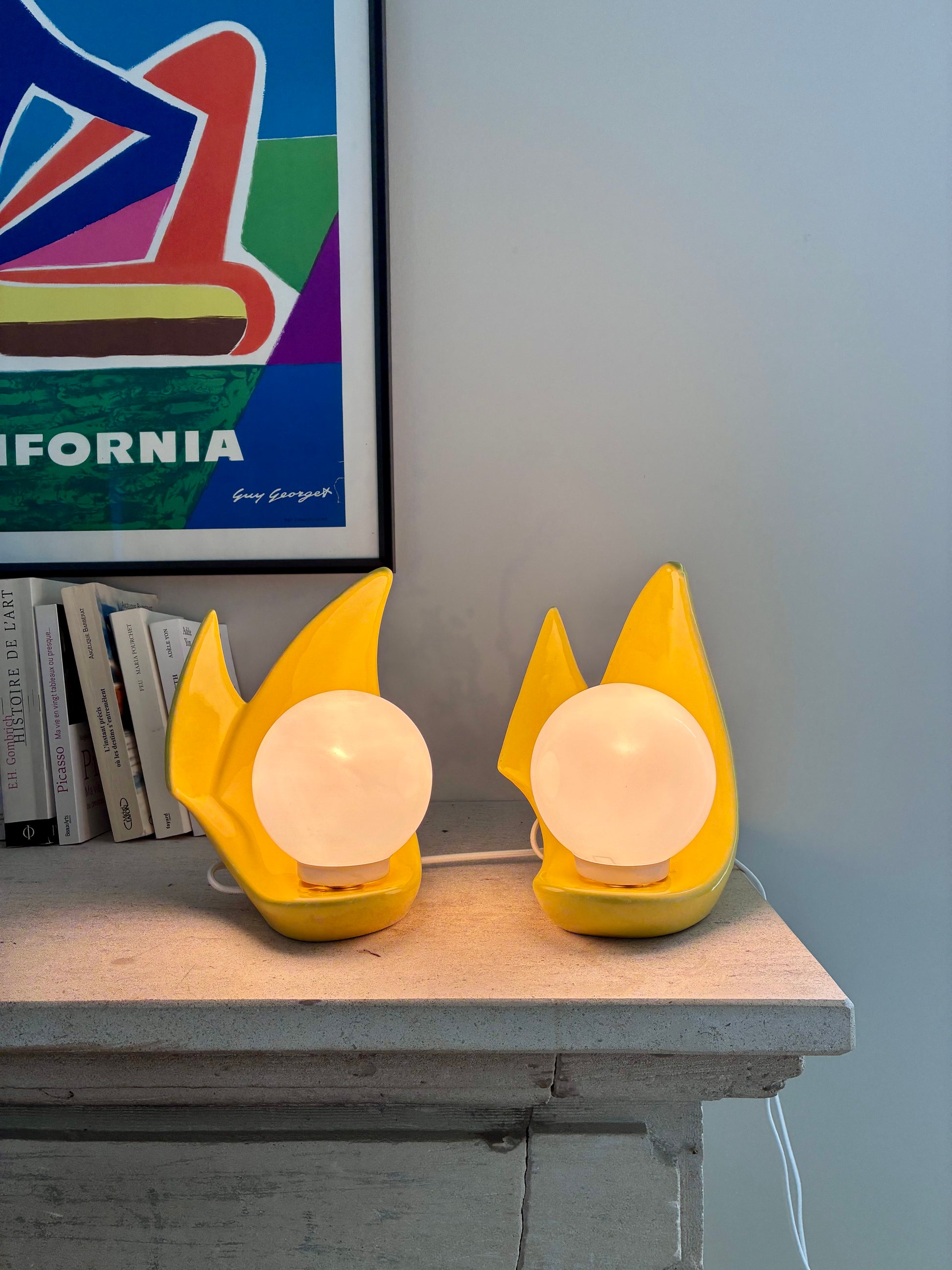 Paire de lampes POP jaune vif - 1980.