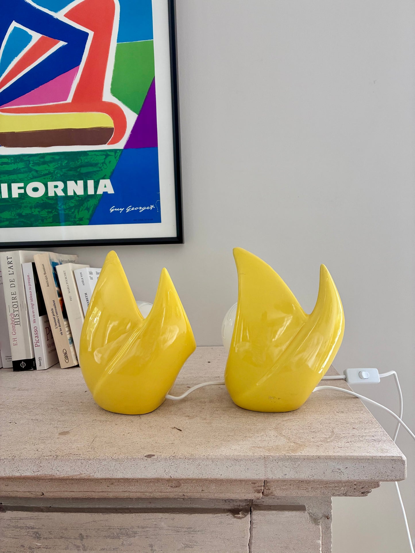 Paire de lampes POP jaune vif - 1980.