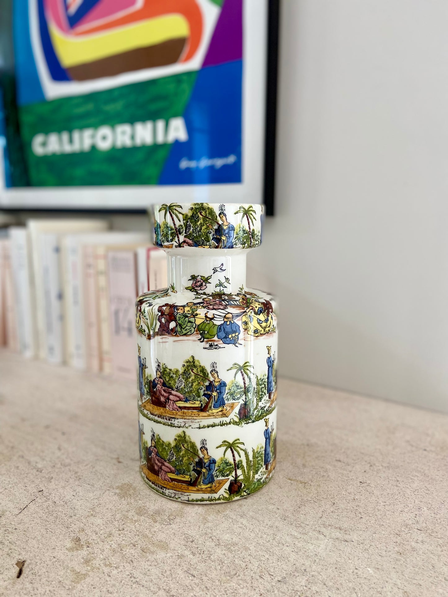 Ceramic vase with Asian motifs - circa 1950.