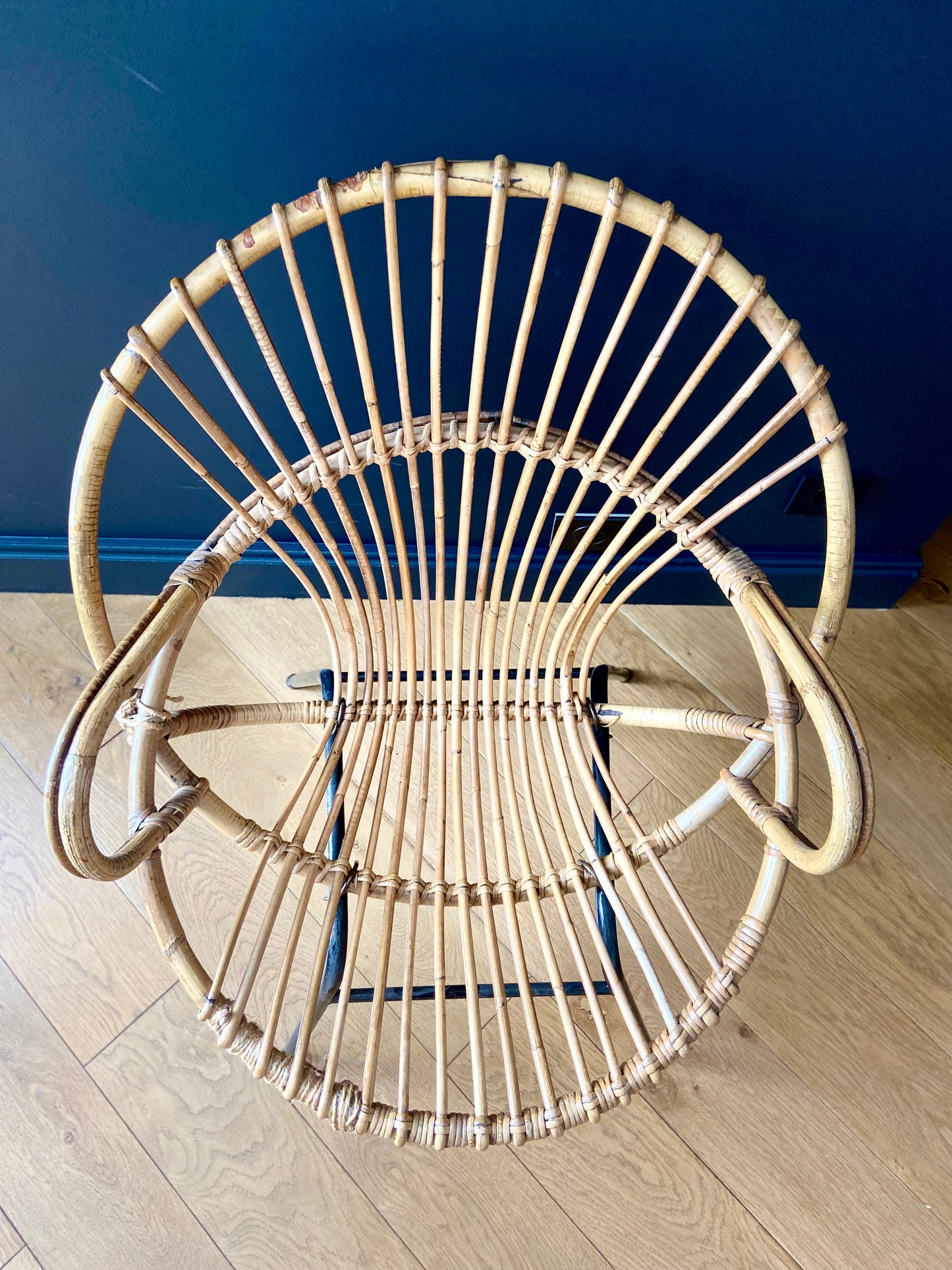 Pair of rattan basket armchairs - circa 1960.