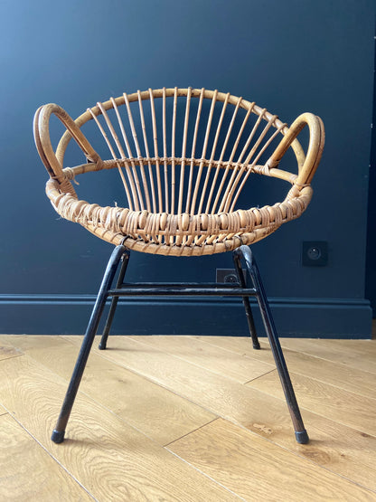 Pair of rattan basket armchairs - circa 1960.