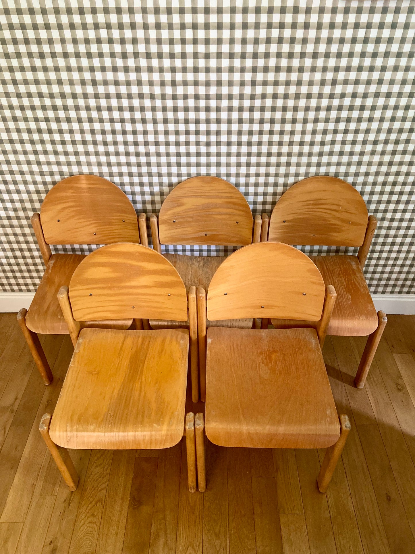 Set of 5 MMO chairs in thermoformed wood - circa 1980.