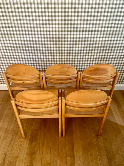 Set of 5 MMO chairs in thermoformed wood - circa 1980.