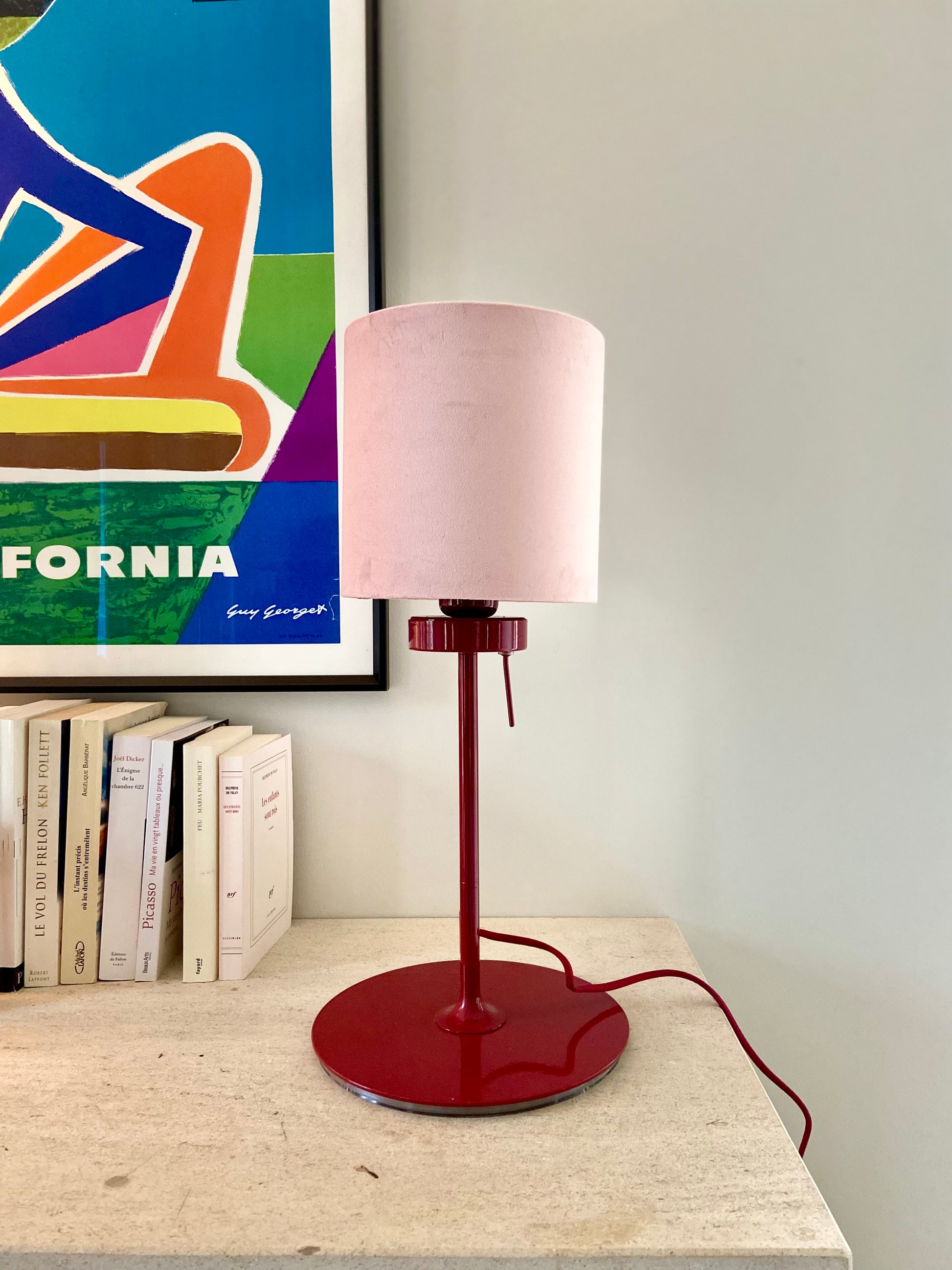 Paire de lampes "Pink" en métal bordeaux - 1980.