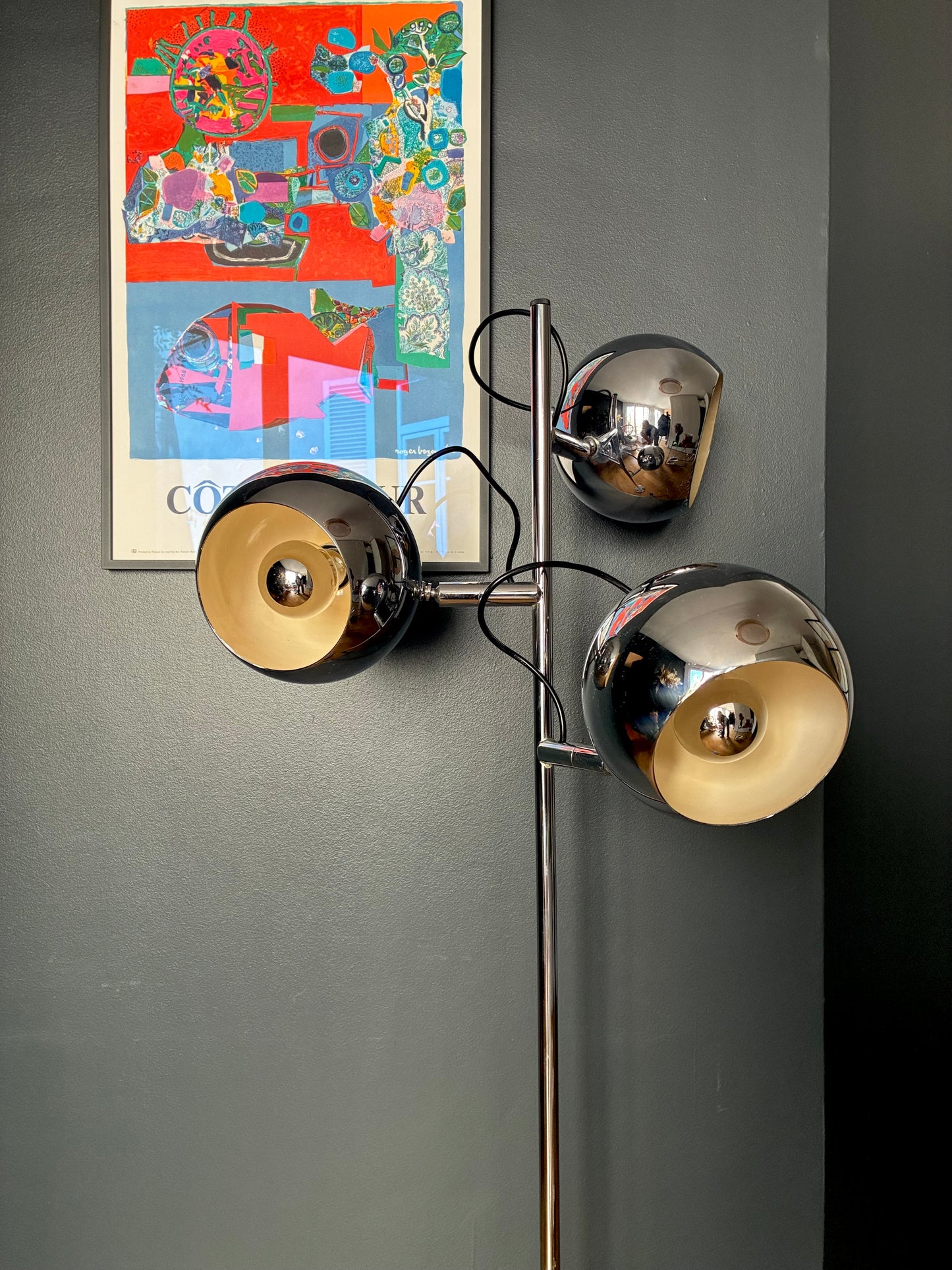 Lampadaire en acier chromé "Eye-ball" - 1975.