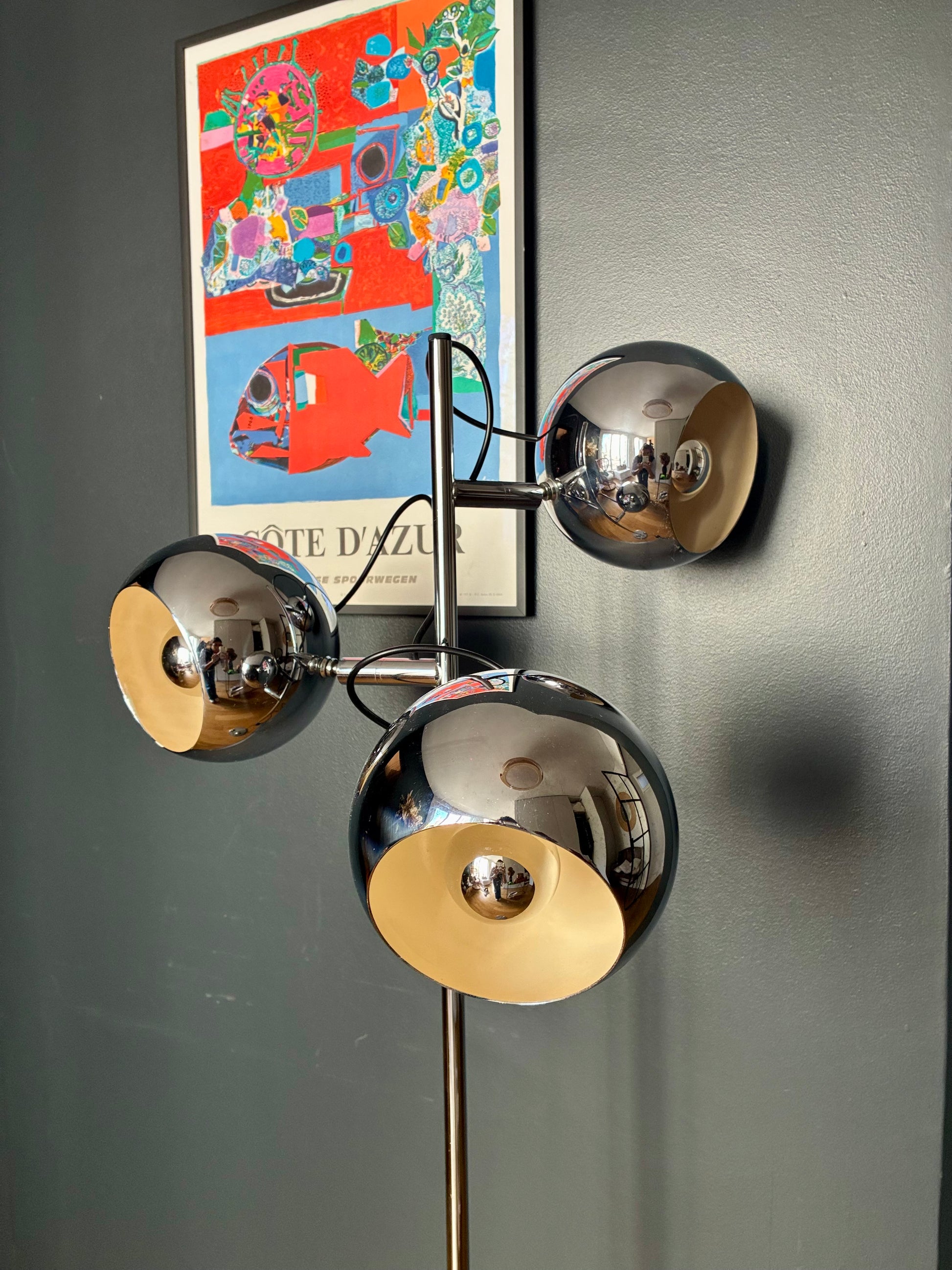 Lampadaire en acier chromé "Eye-ball" - 1975.