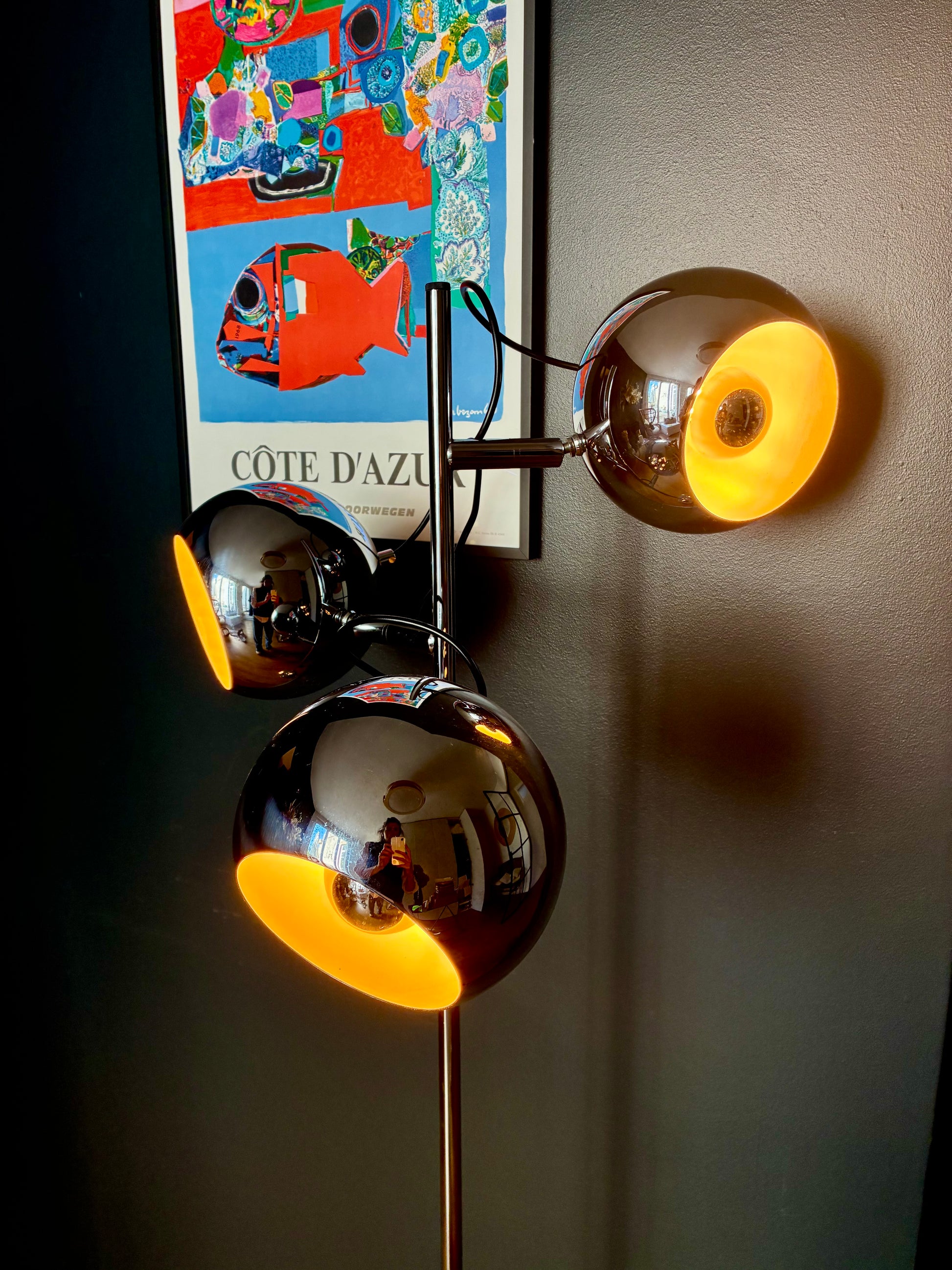 Lampadaire en acier chromé "Eye-ball" - 1975.