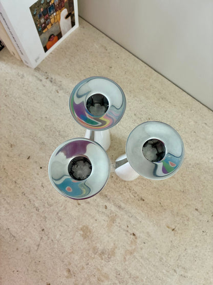 Trio de bougeoirs danois en acier - 1980.