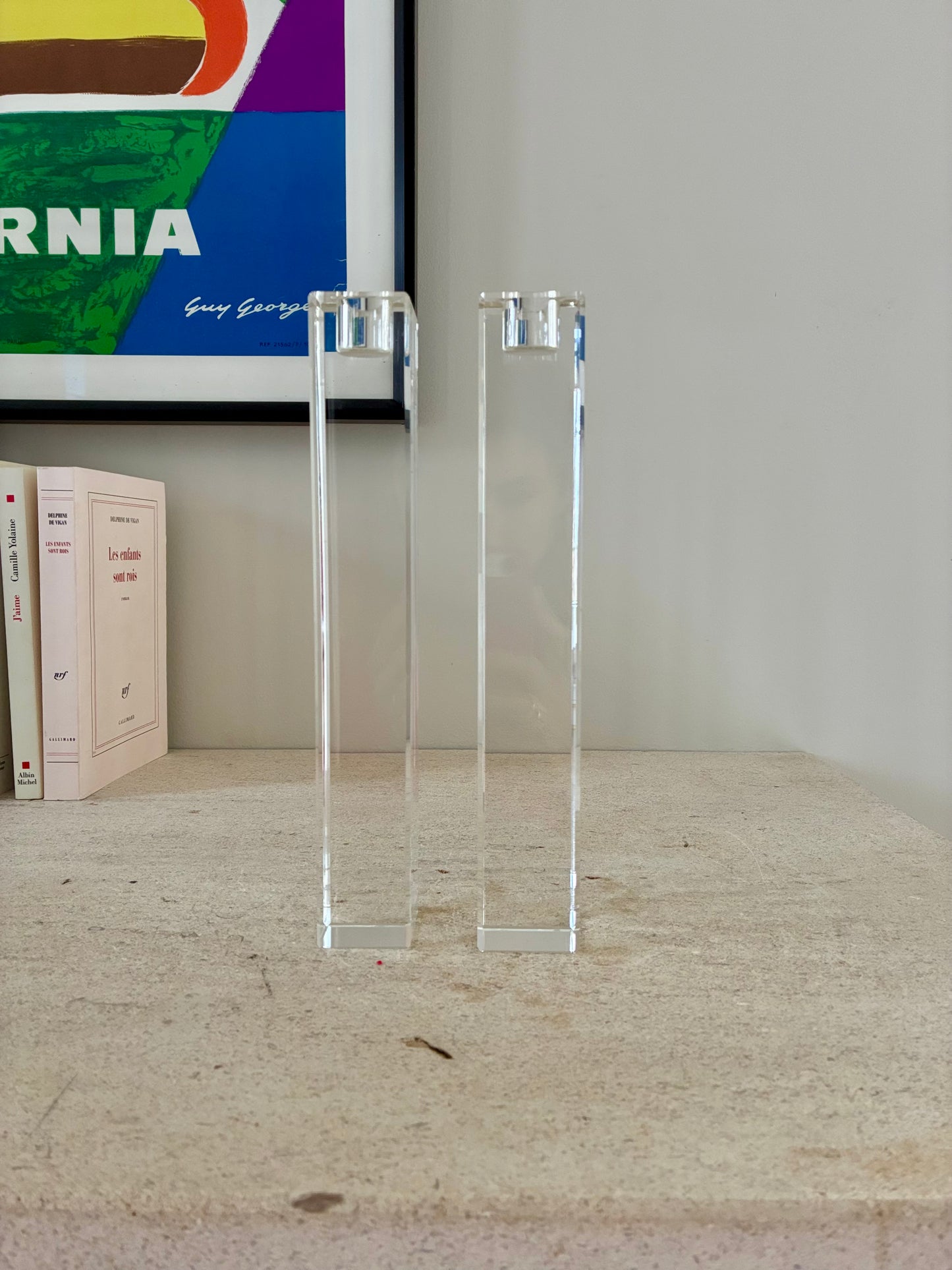 Paire de bougeoirs "Tube" en cristal à facettes - 1970.