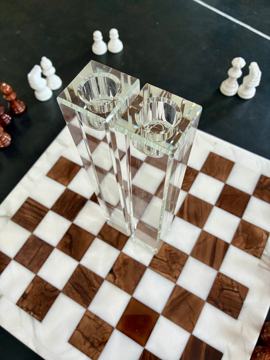 Paire de bougeoirs "Tube" en cristal à facettes - 1970.