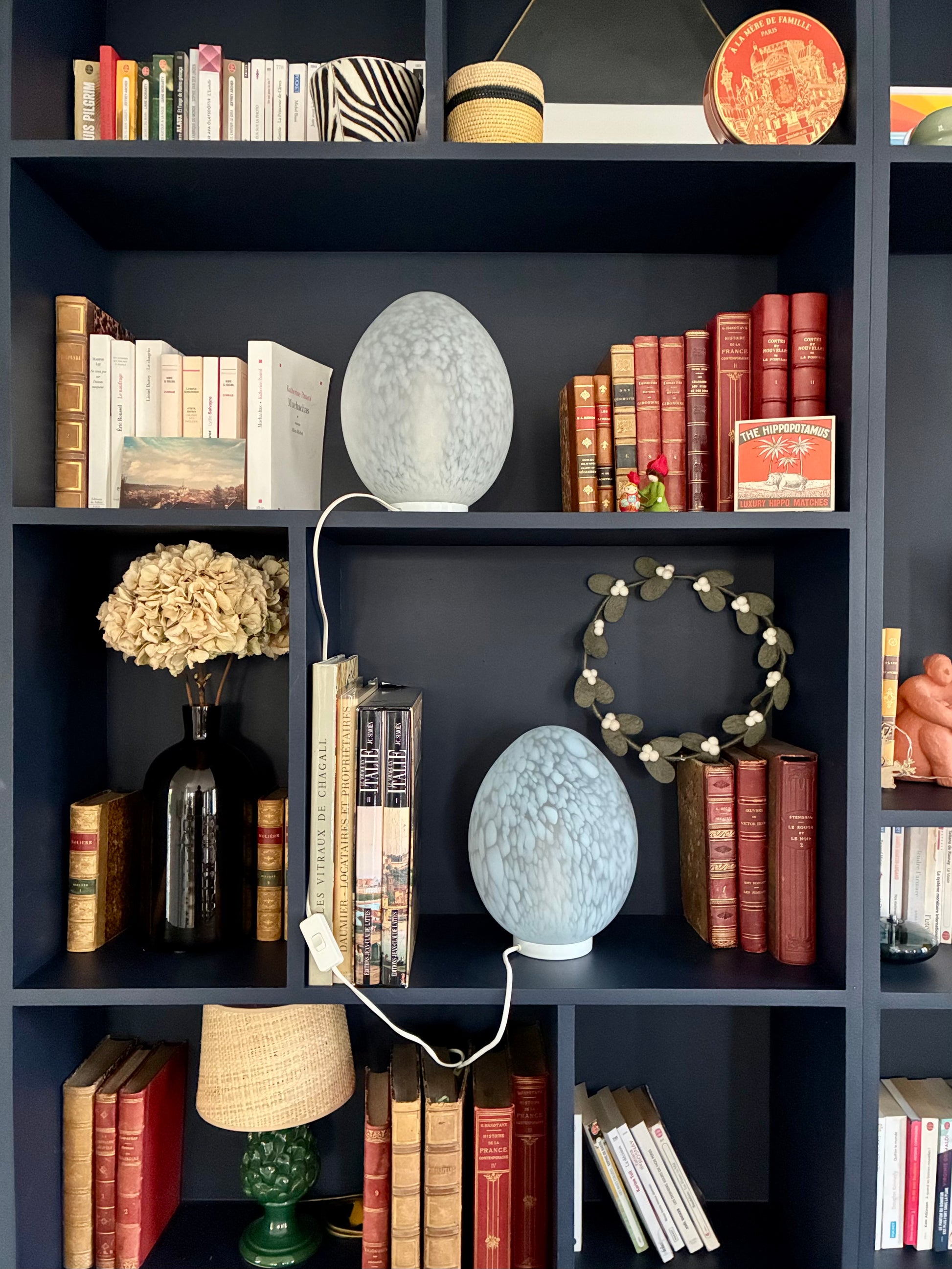 Paire de lampes "Œuf" en verre moucheté - 1970. 