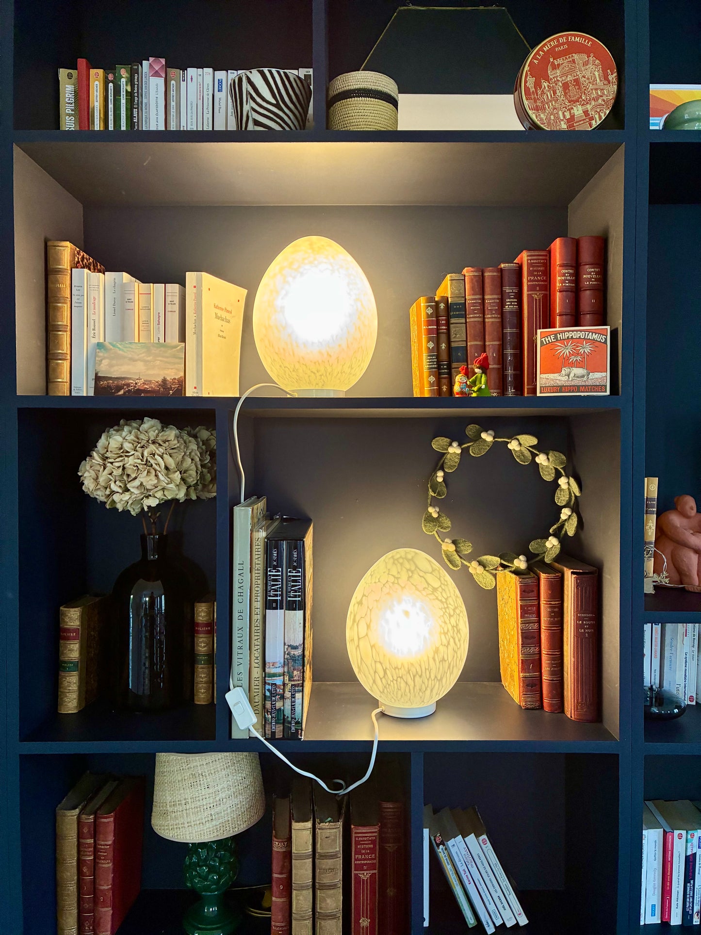 Paire de lampes "Œuf" en verre moucheté - 1970. 