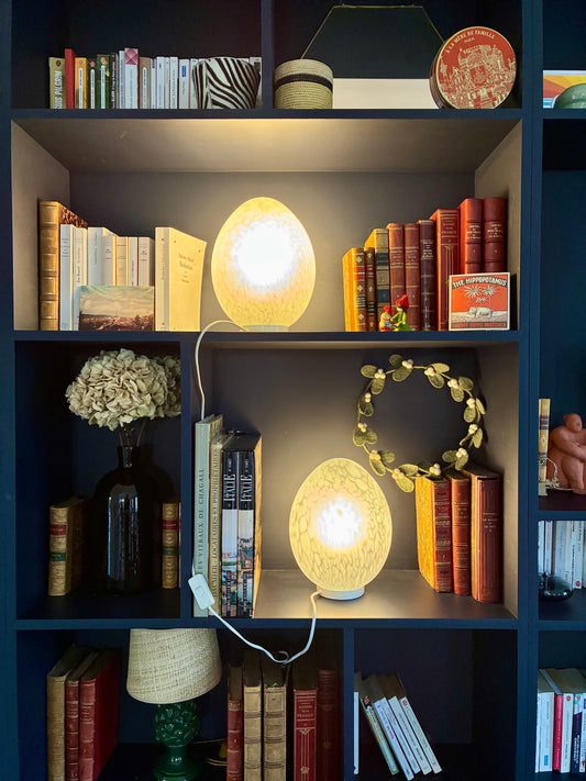 Paire de lampes "Œuf" en verre moucheté - 1970. 