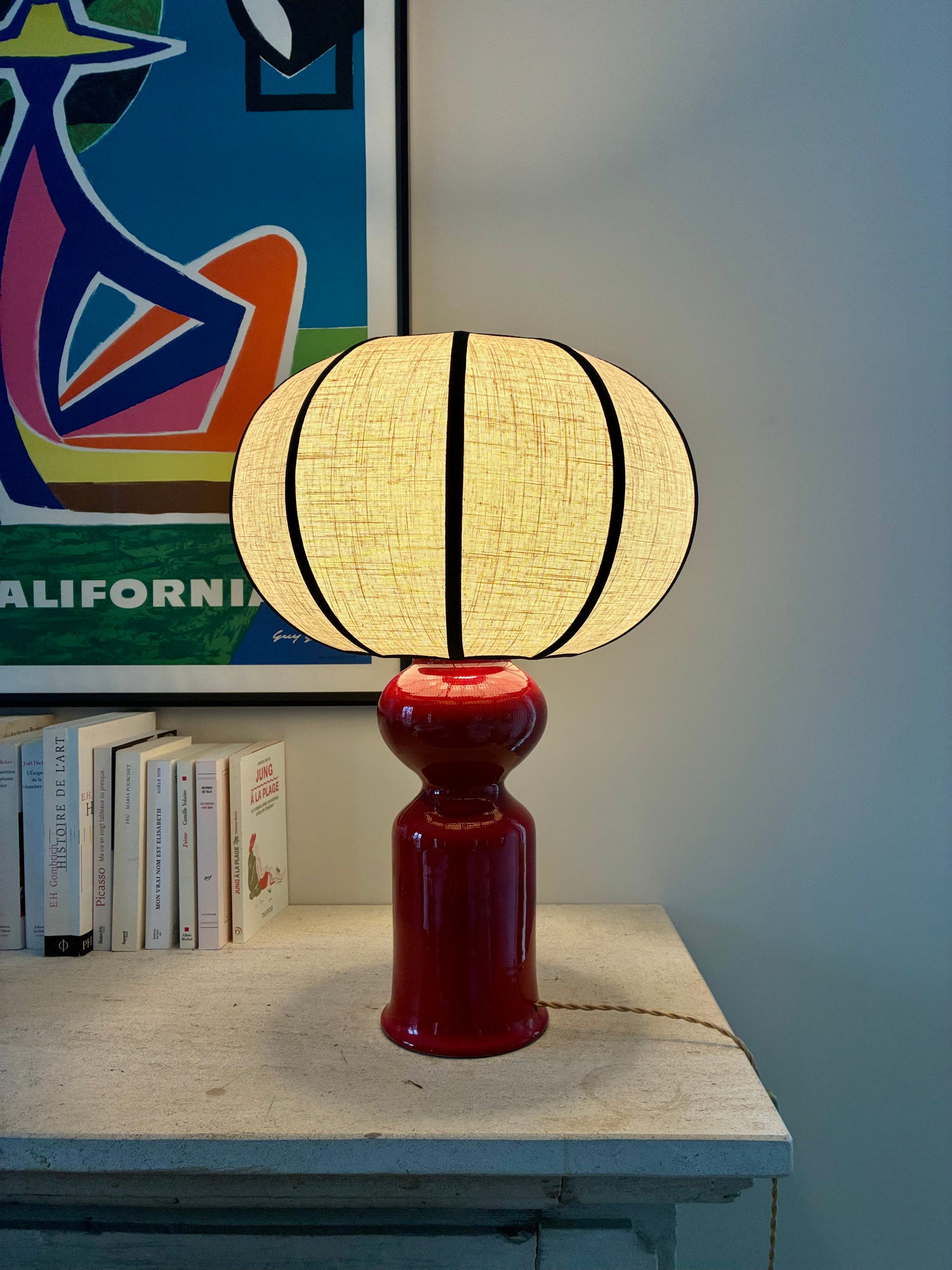 Grande lampe "Sphère" en céramique rouge vif - 1970.