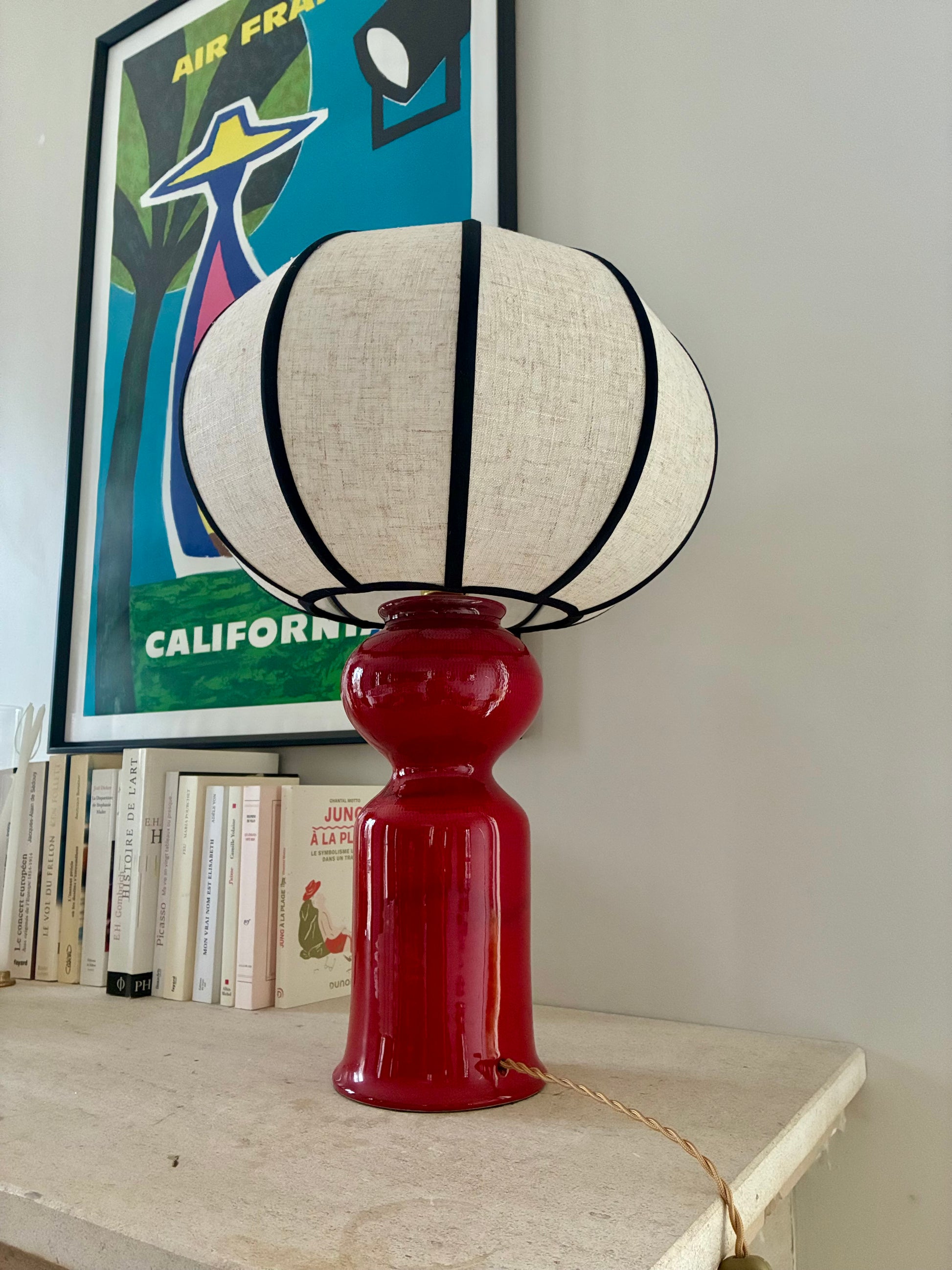 Grande lampe "Sphère" en céramique rouge vif - 1970.