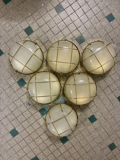 Paire d'appliques industrielles en verre et métal - 1970.