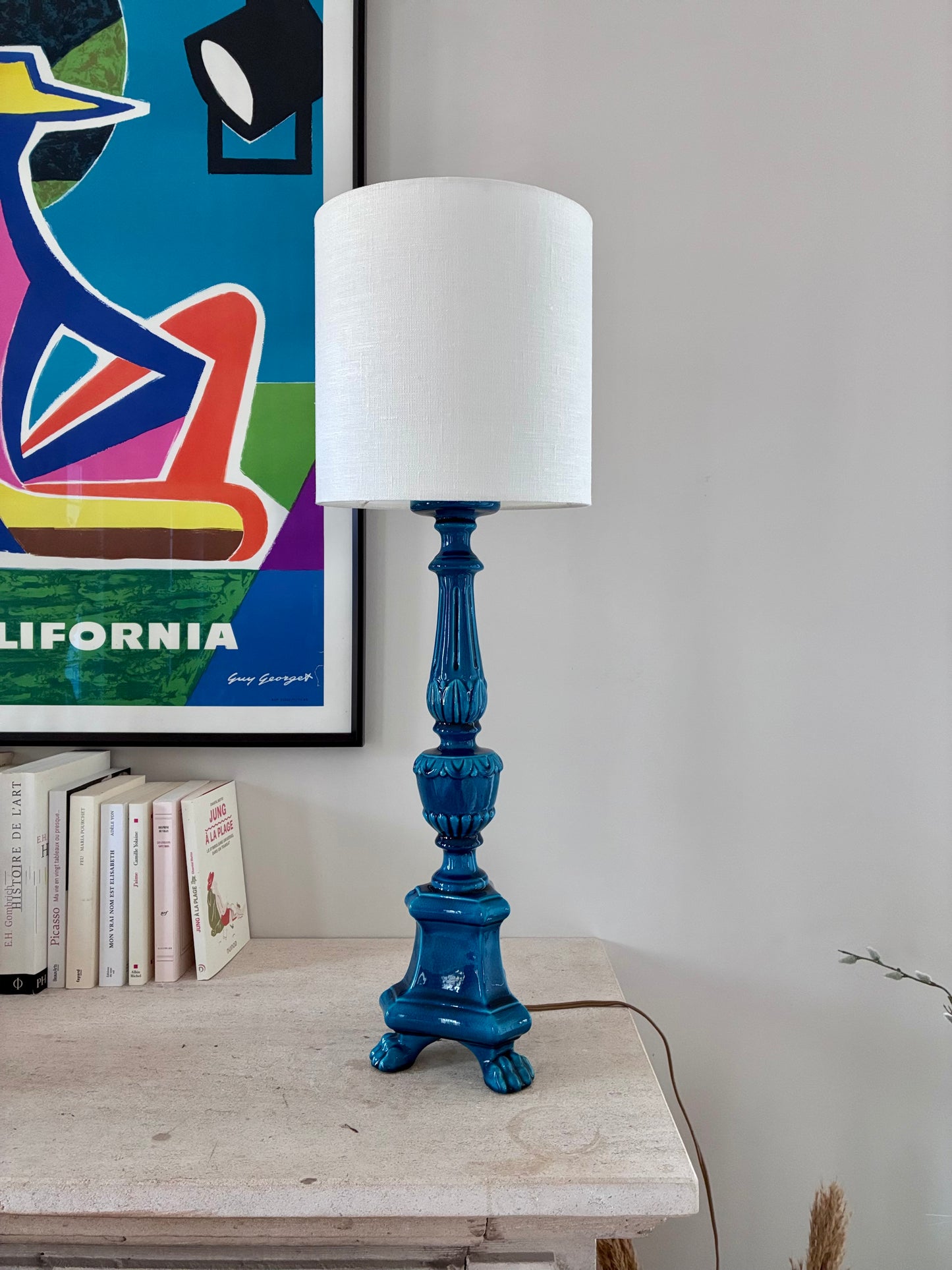 Lampe signée Pol Chambost en céramique turquoise - 1960.