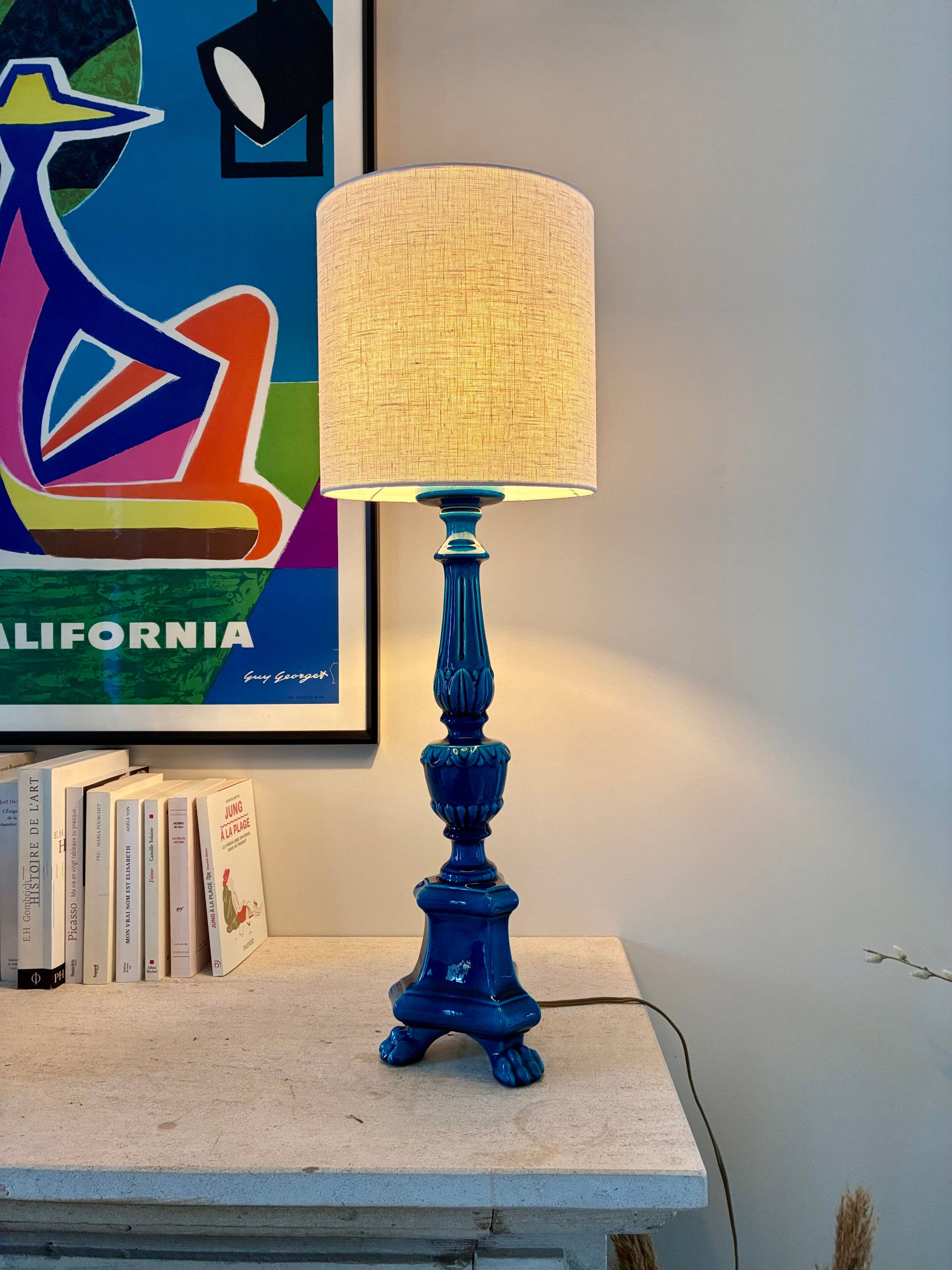 Lampe signée Pol Chambost en céramique turquoise - 1960.