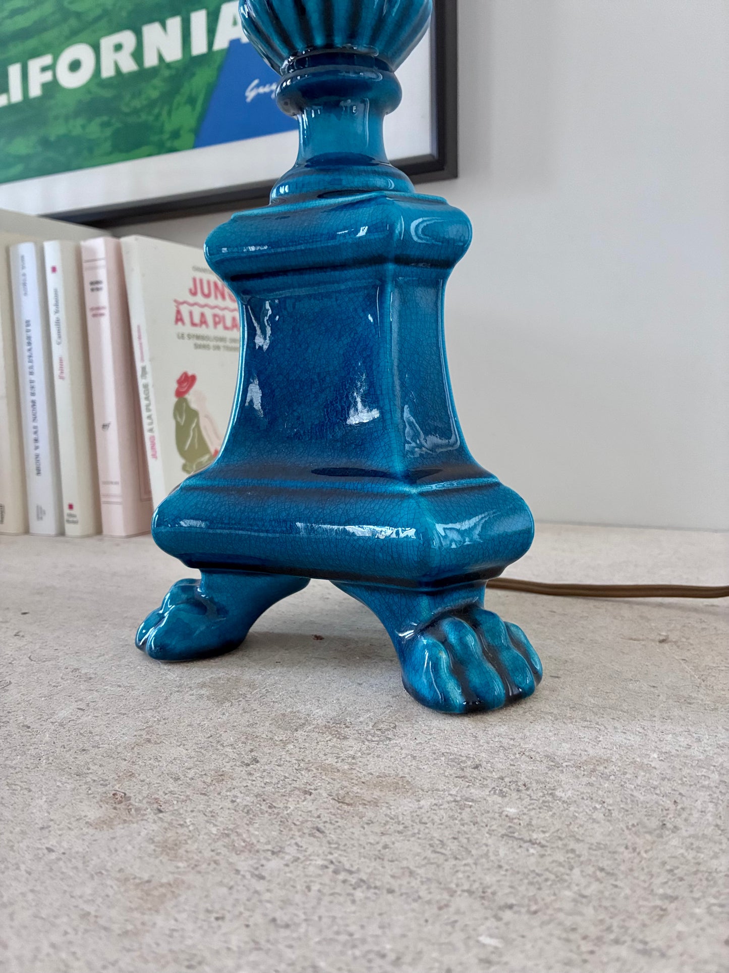 Lampe signée Pol Chambost en céramique turquoise - 1960.