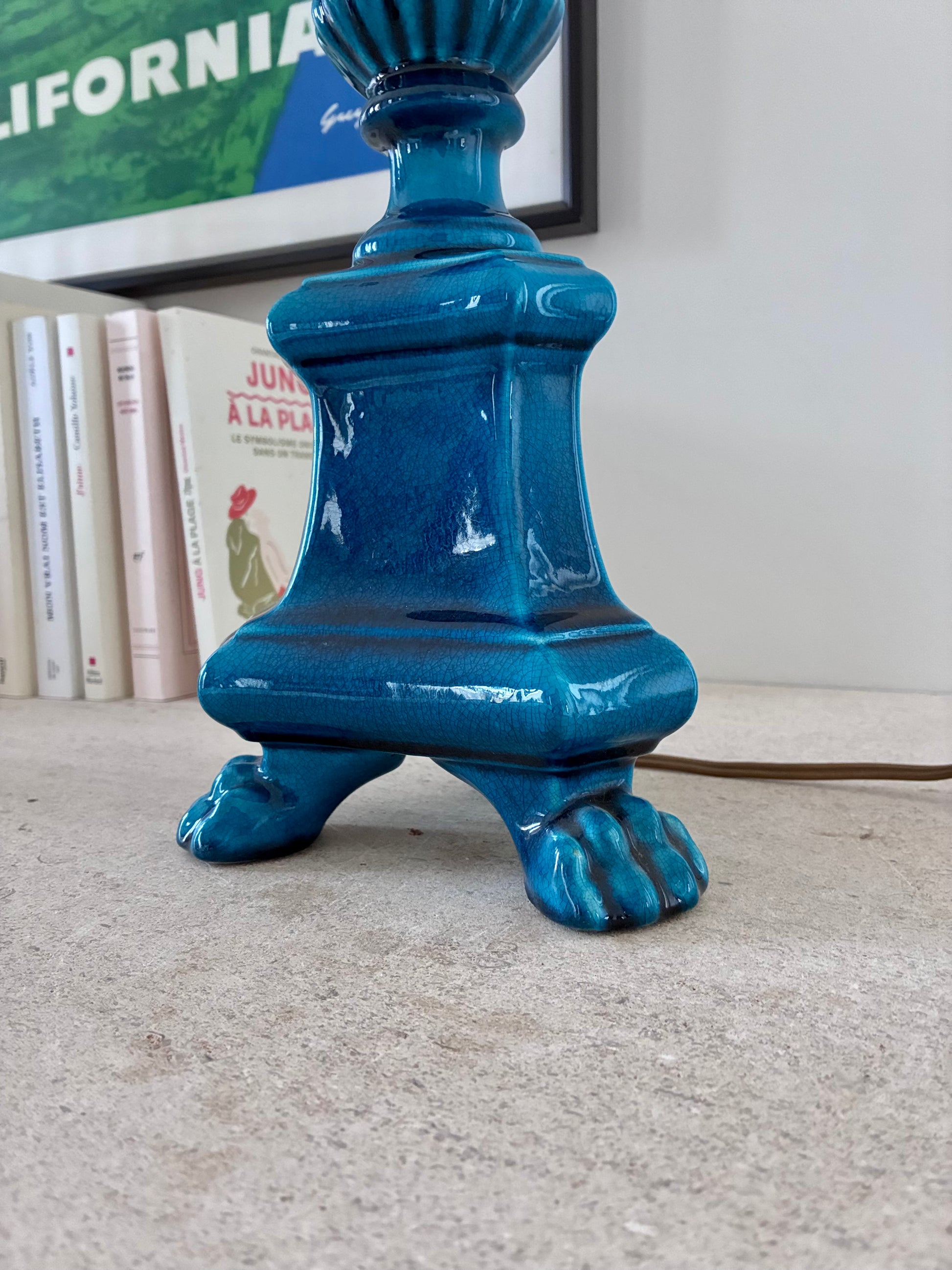 Lampe signée Pol Chambost en céramique turquoise - 1960.