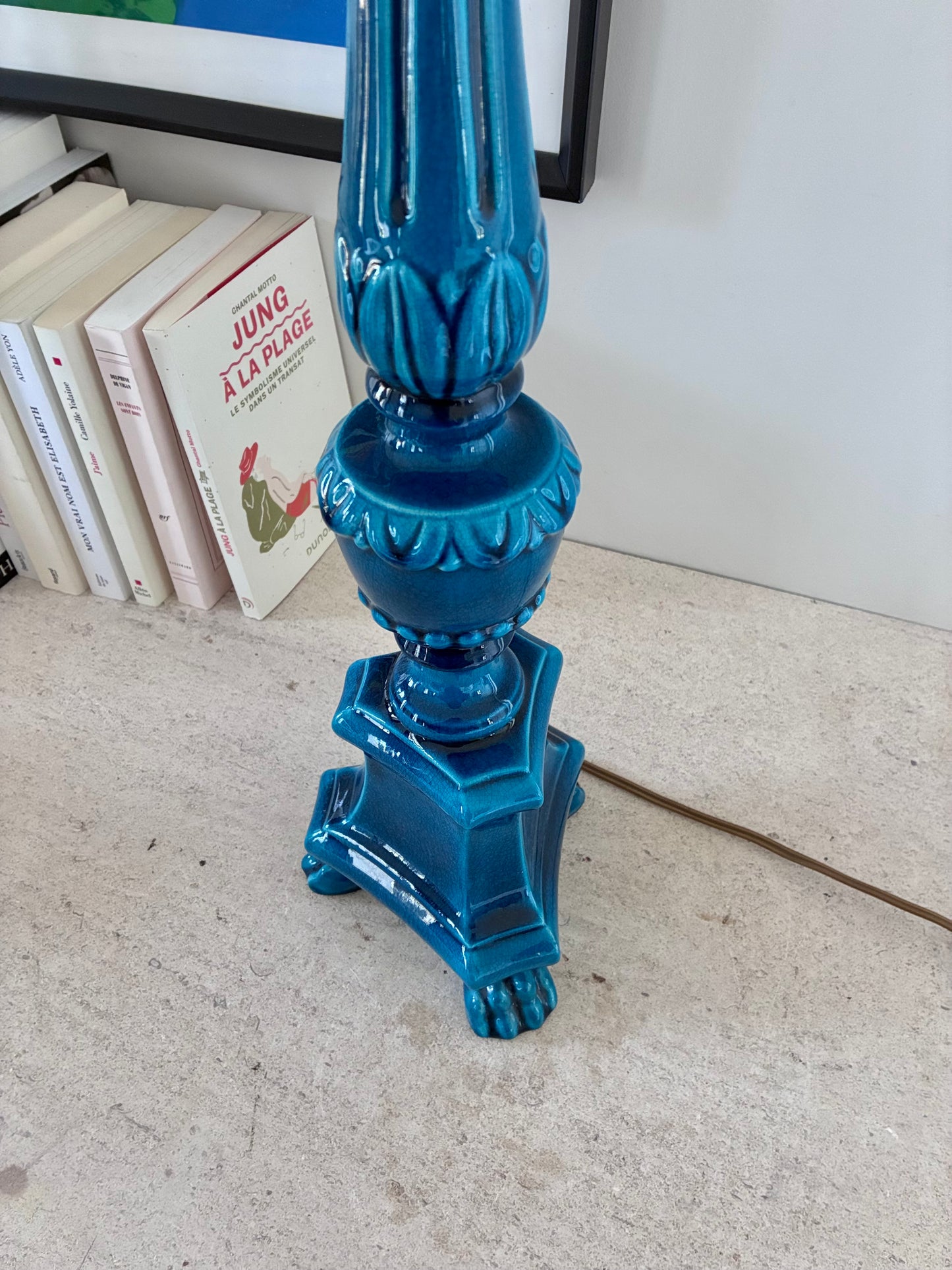 Lampe signée Pol Chambost en céramique turquoise - 1960.