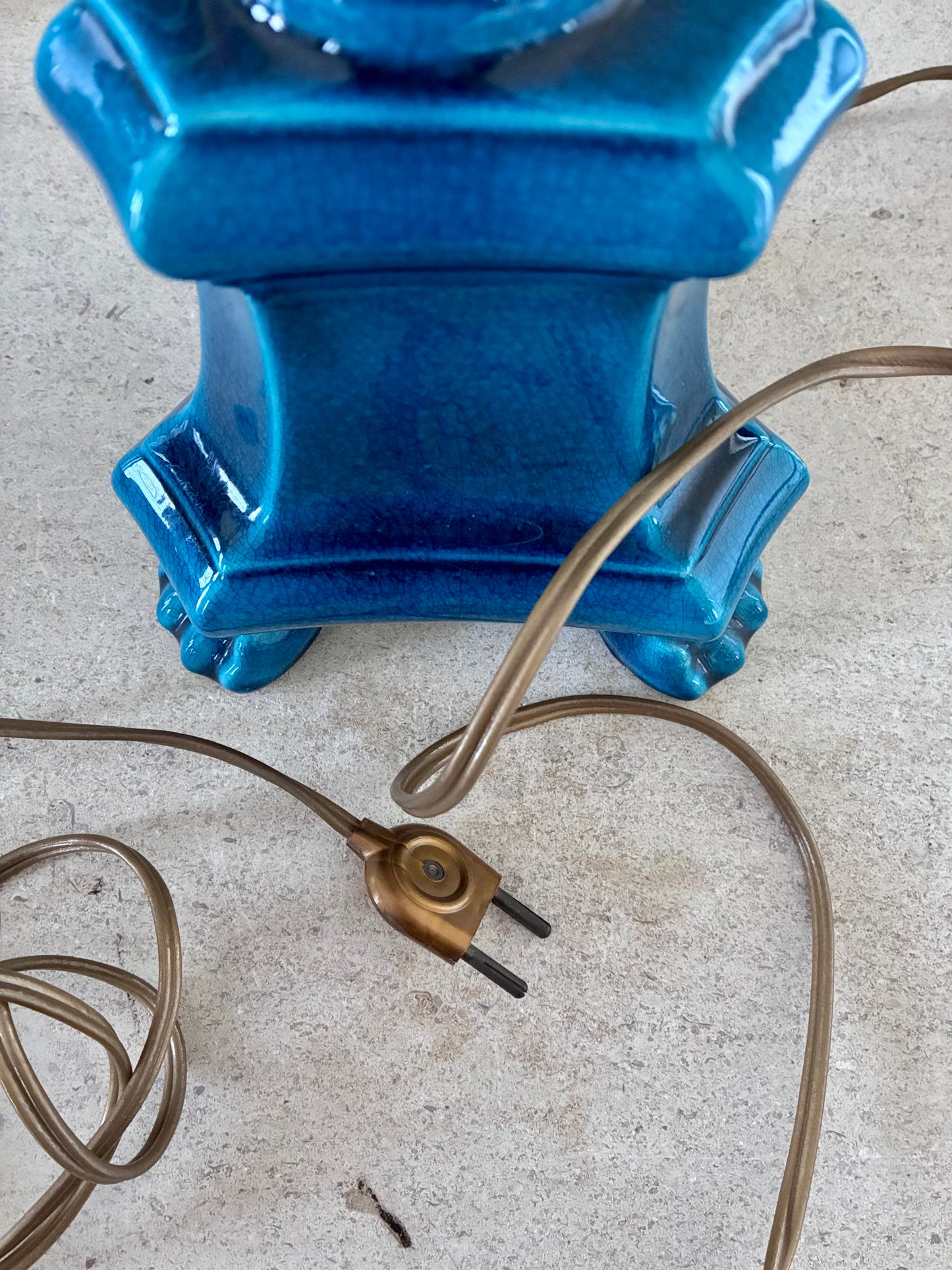 Lampe signée Pol Chambost en céramique turquoise - 1960.